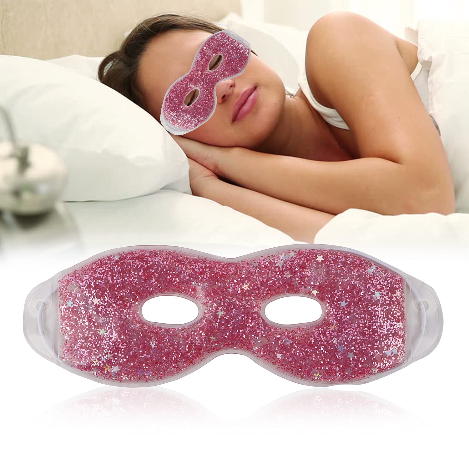 Zureni Cooling Gel Eye Mask for Dark Circles, Puffy Eyes & Redness Relief - Reusable Cold Compress Under Eye Patches for Women & Men (Pink) - Perfect for Sleep, Travel & Post-Surgery Recovery