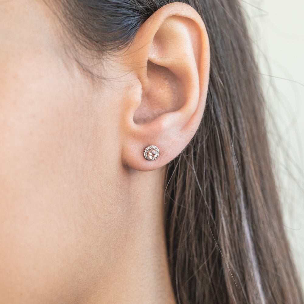 9ct Rose Gold Morganite and Diamond Halo Stud Earrings for Women - Elegant Gift for Anniversary, Valentine's Day & Special Occasions