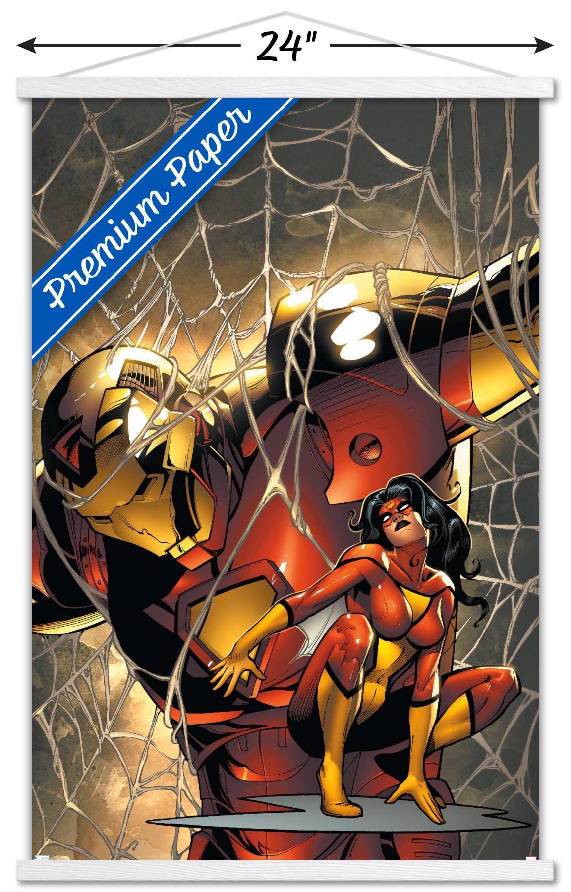 Trends International Comics Spider Woman Marvel Adventures Iron Man #10 Wall Poster - 22.375 x 34 Inch Premium Print with Magnetic Frame & White Hanger - Perfect for Home Decor, Office, Bedroom, and Comic Book Fan Gifts