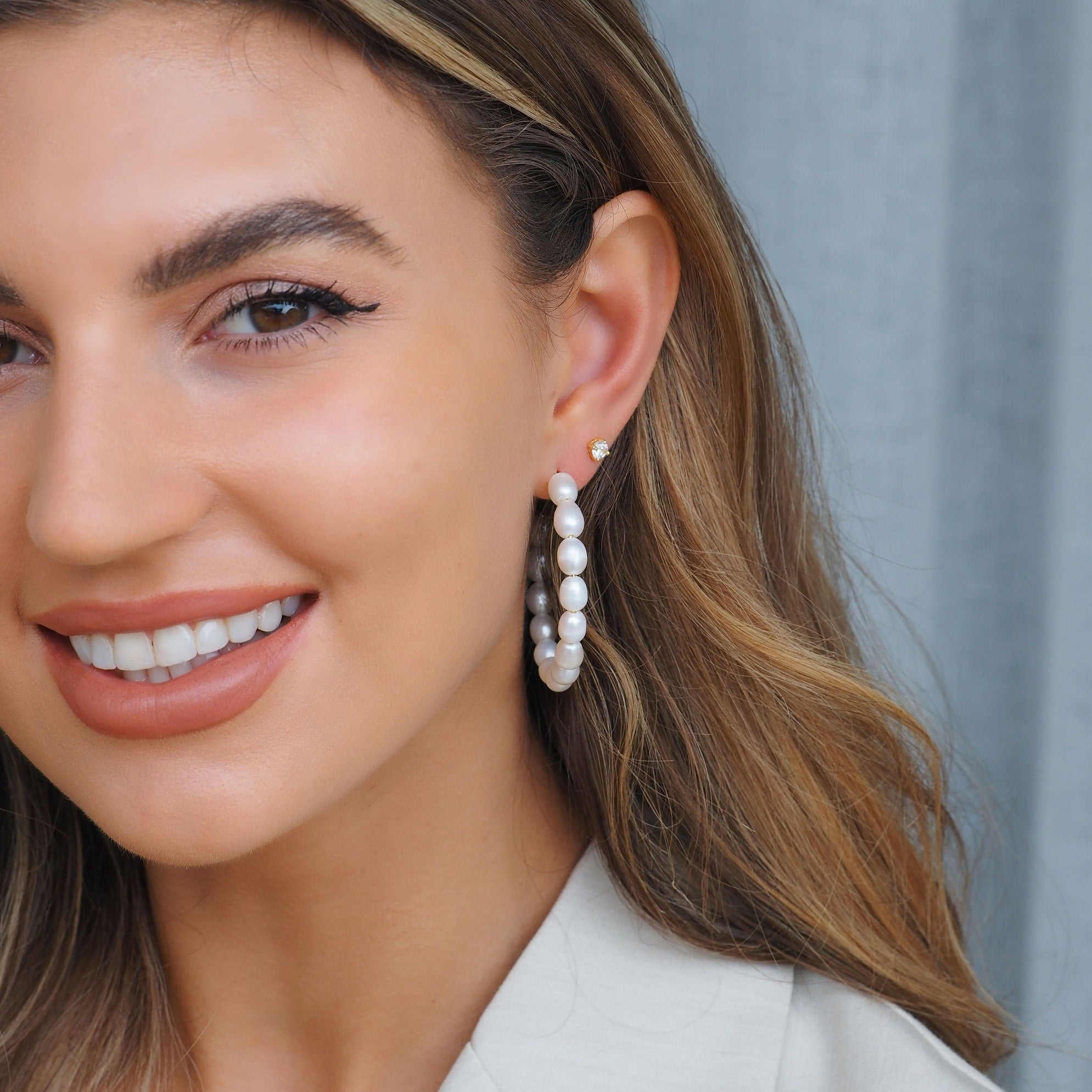Elegant Silver Statement Pearl Hoop Earrings for Women - Perfect for Weddings, Parties & Special Occasions