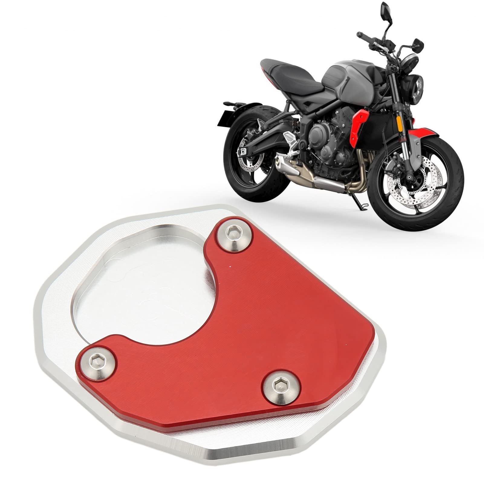 Motorcycle Kickstand Pad Extender - Aluminum Alloy Base Enlarger Plate for 2021+ KTM 660 (Red) | Prevents Sinking on Soft Ground, Ideal for Dirt Bikes & Off-Road Riding