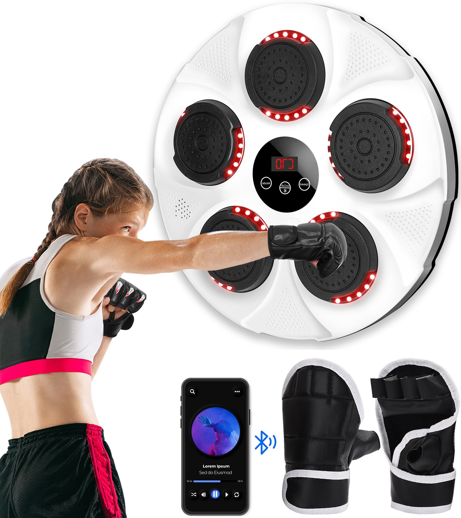 **2024 Portable LED Music Boxing Machine - 9 Training Modes, Adjustable Speed with Boxing Gloves - Perfect for Home Workouts, Fitness Training & Parent-Child Bonding Gifts**