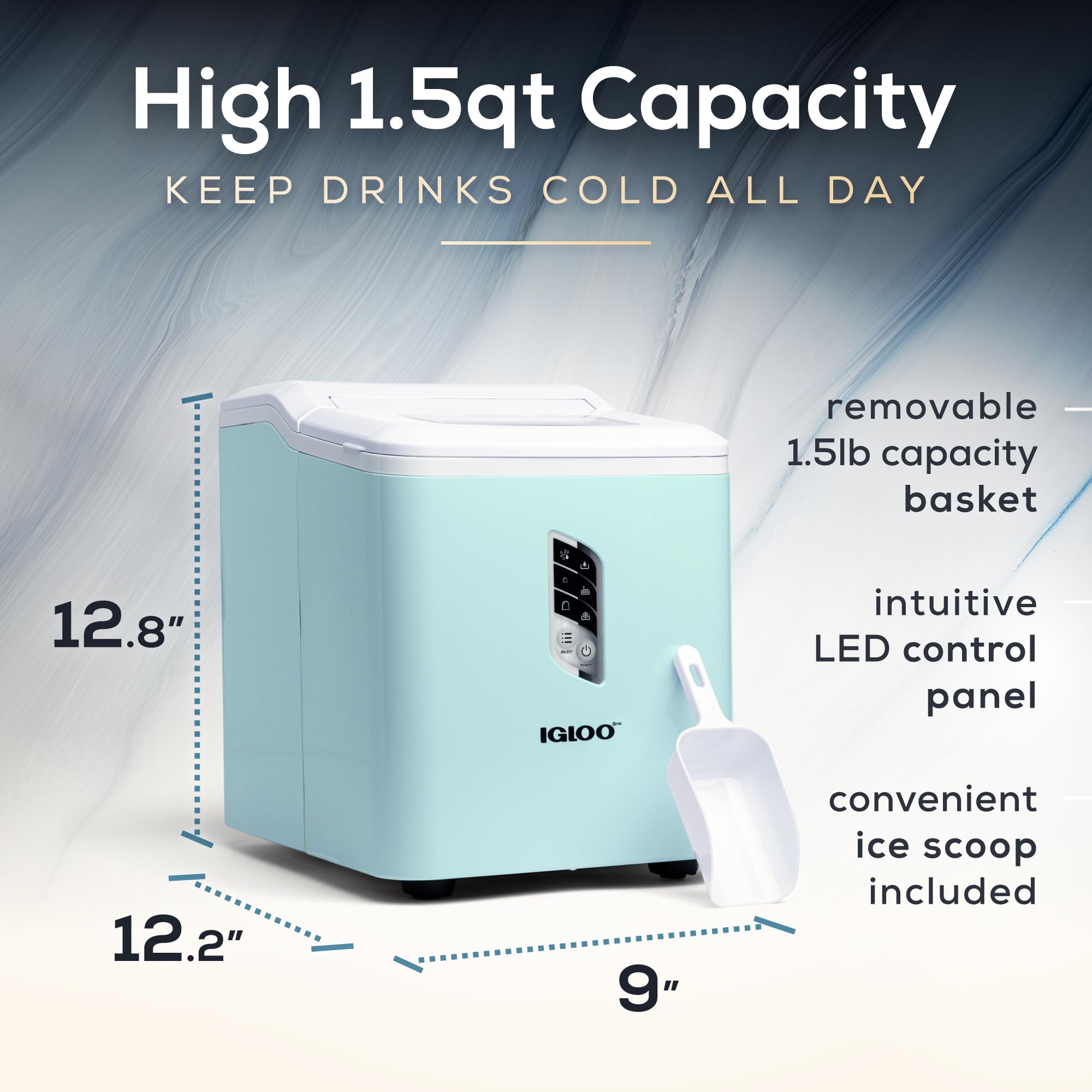 Igloo Automatic Ice Maker Machine - Self-Cleaning Countertop Ice Cube Maker with LED Display, Produces 26 lbs in 24 Hours (9 Large/Small Cubes in 7 Minutes), Includes Ice Scoop - Perfect for Cocktails, Sodas, Water Bottles & Home/Office Use