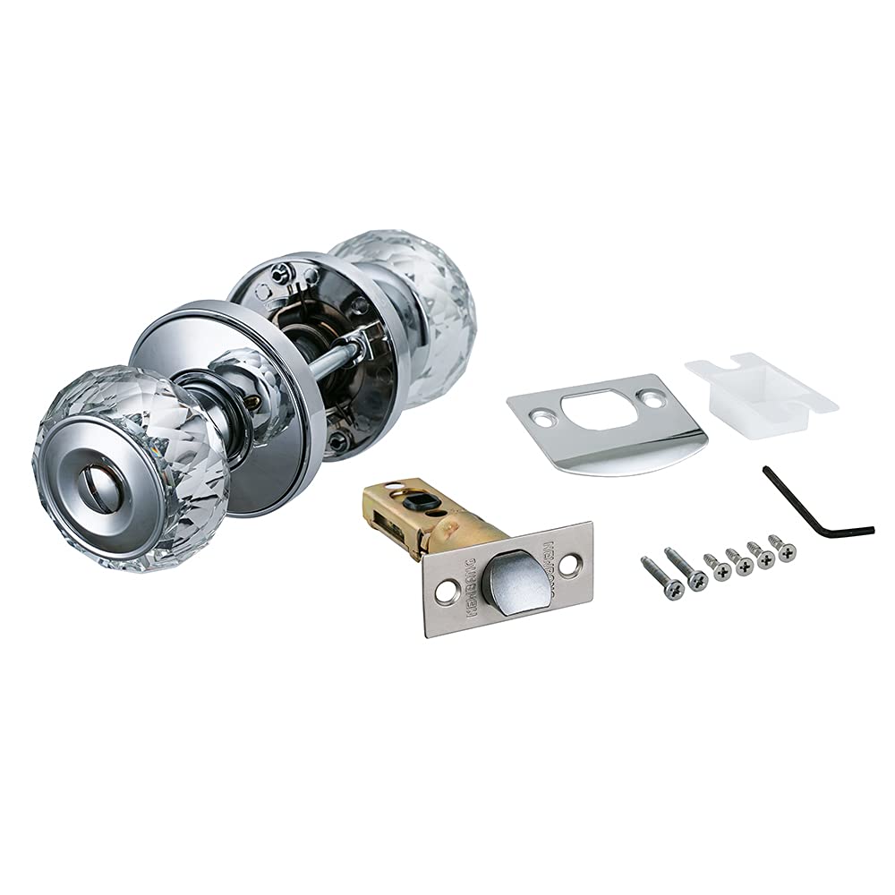 Keyless Privacy Door Knob - HD Crystal Glass, Polished Chrome for Bedrooms & Bathrooms