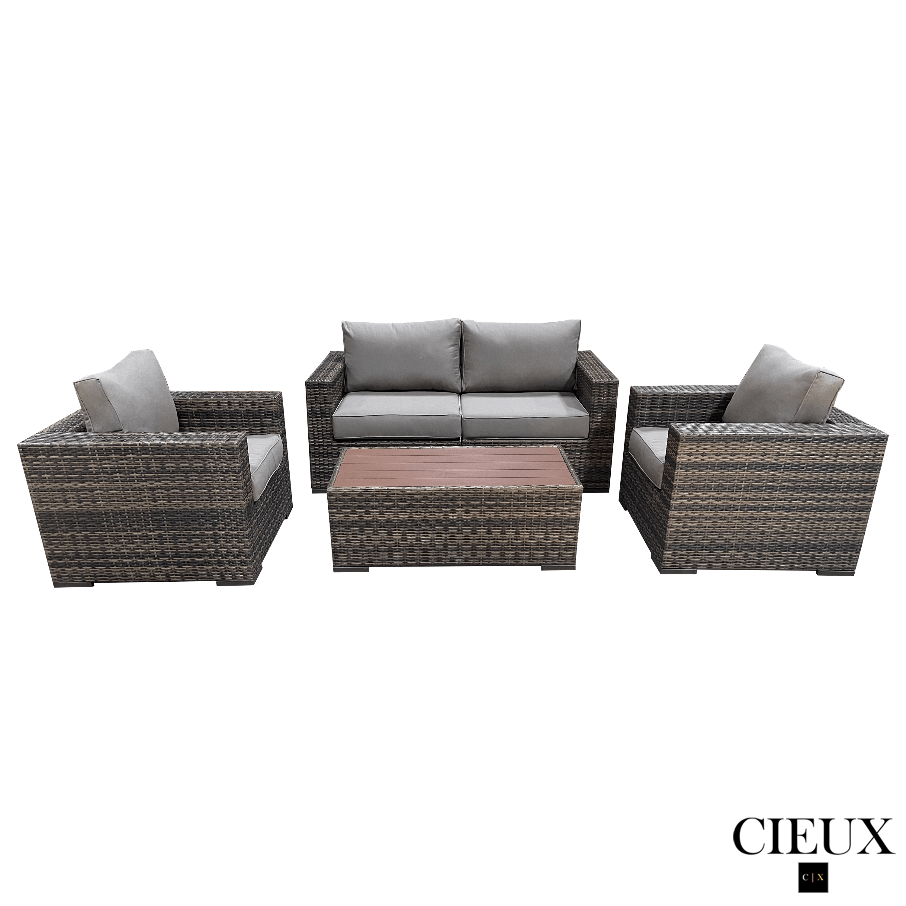 Valence Outdoor Patio Wicker Loveseat Conversation Set - Brown Rattan Sofa with Sunbrella Taupe Cushions for Garden, Poolside & Backyard Relaxation