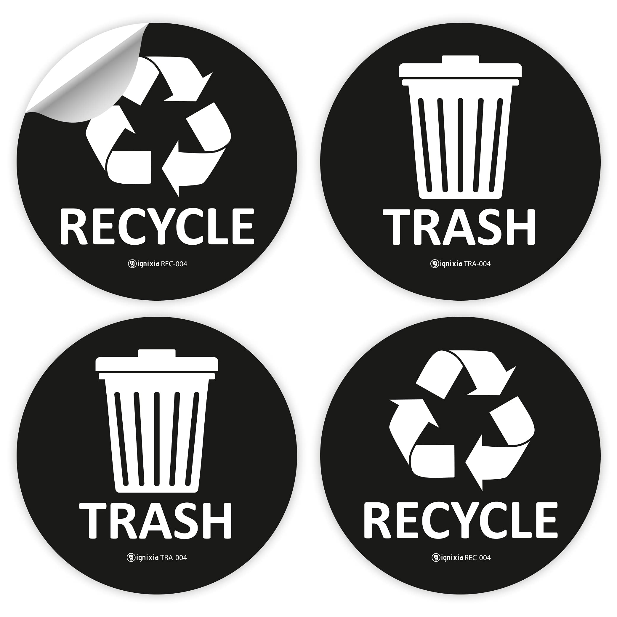 IGNIXIA 4-Pack Self-Adhesive Recycle & Trash Sign Decals - 4