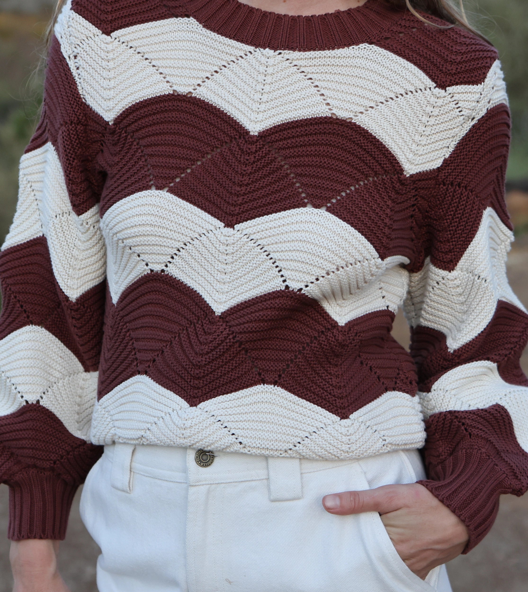 Kori Sweater for Women - Soft & Cozy Knit Pullover in Terracotta & Ivory | Perfect for Fall & Winter Layering, Casual Outfits & Office Wear