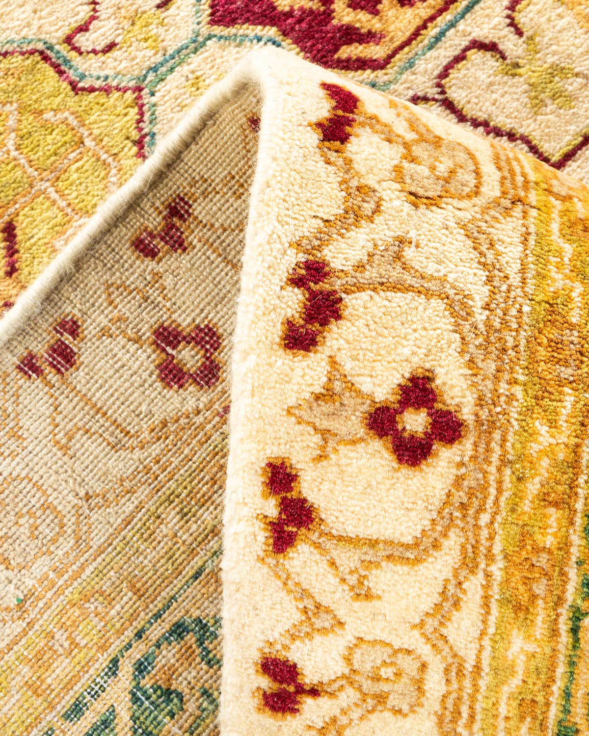 Handmade Traditional Oriental Mogul Ivory Wool Area Rug 6x9 - Unique Hand-Knotted Solo Rugs for Living Room, Bedroom & Home Decor