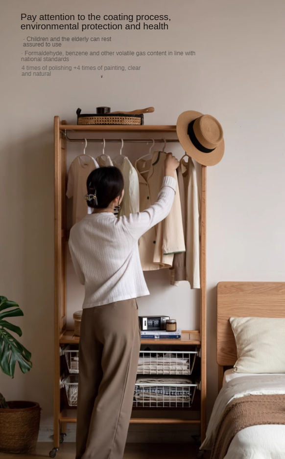 Premium Oak Solid Wood Coat Rack with Integrated Hooks - Perfect for Entryway, Bedroom & Closet Organization