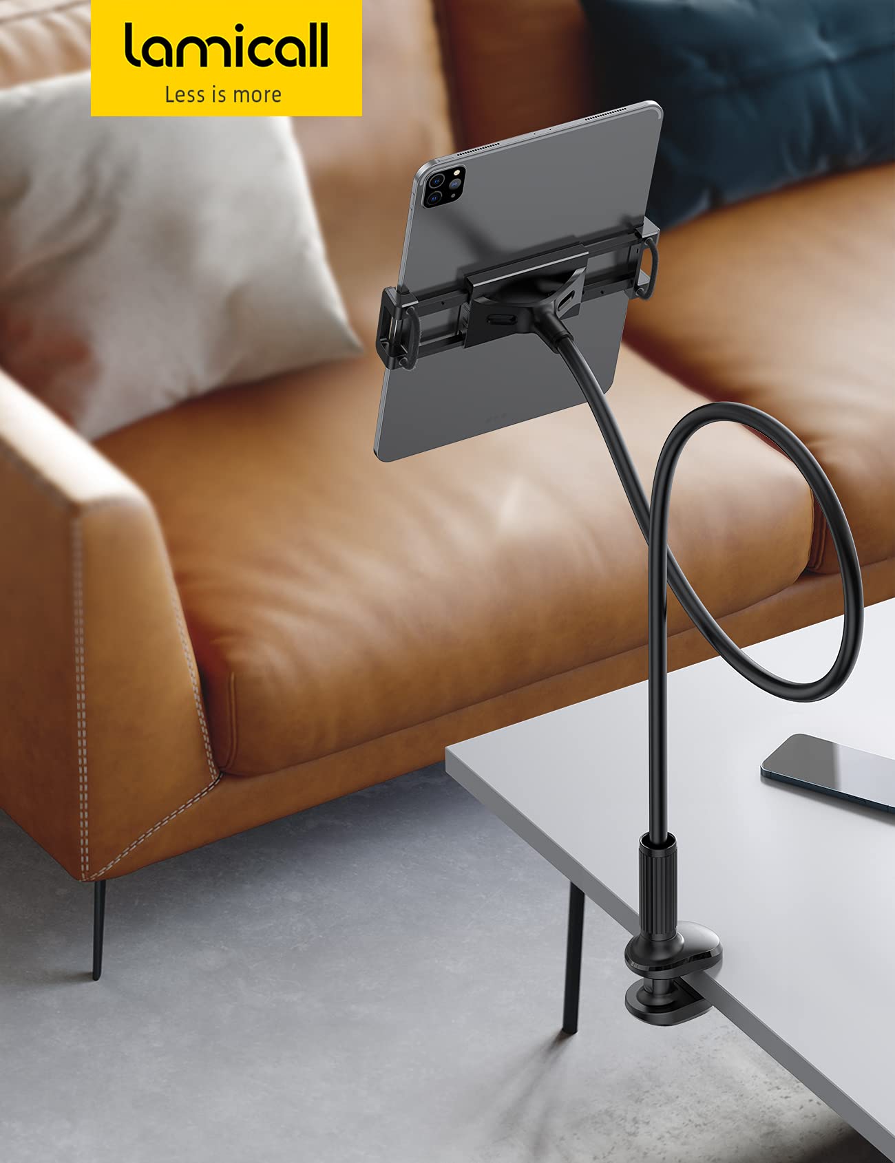 Lamicall Adjustable Gooseneck Tablet Holder for Bed - Flexible Tablet Stand with Clamp Compatible with iPad Mini 7.9