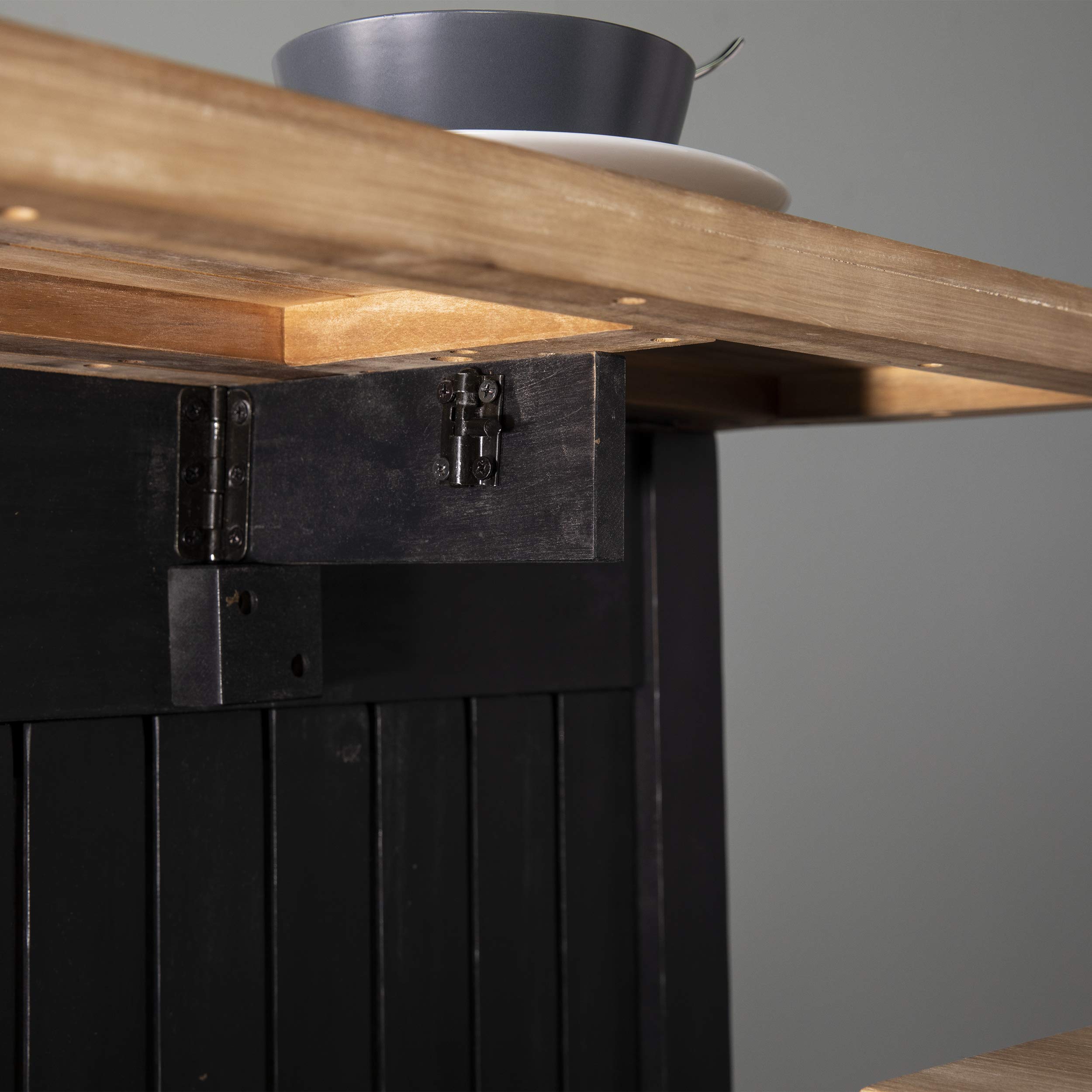 SEI Furniture Berinsly Expandable Freestanding Kitchen Island with Storage - Black & Natural Wood Finish | Perfect for Small Kitchens, Breakfast Bars & Extra Counter Space