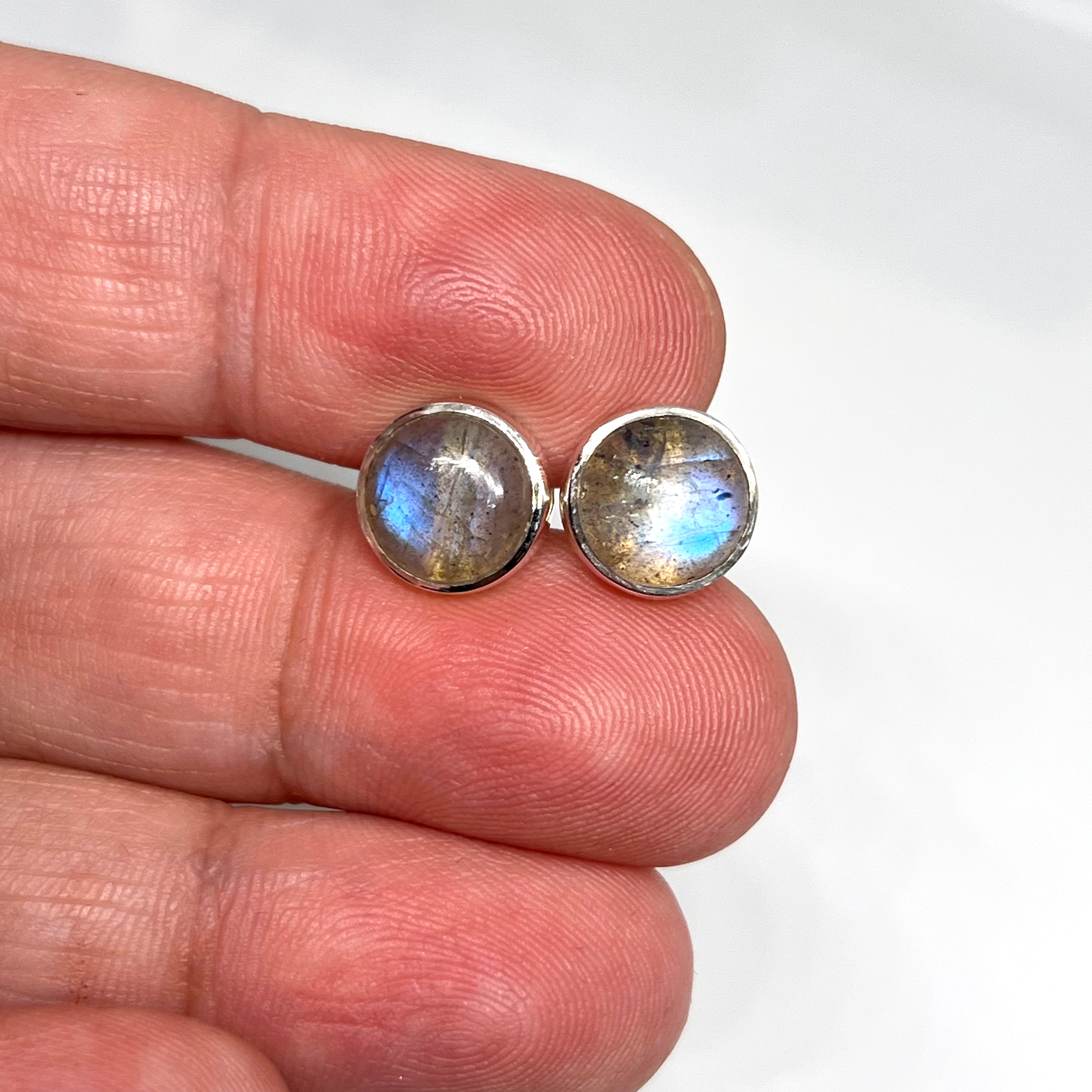 8mm Round Cabochon Bezel Set Stud Earrings - PSE019 | Dainty Jewelry for Everyday Wear, Gift for Her, Women's Fashion Accessories