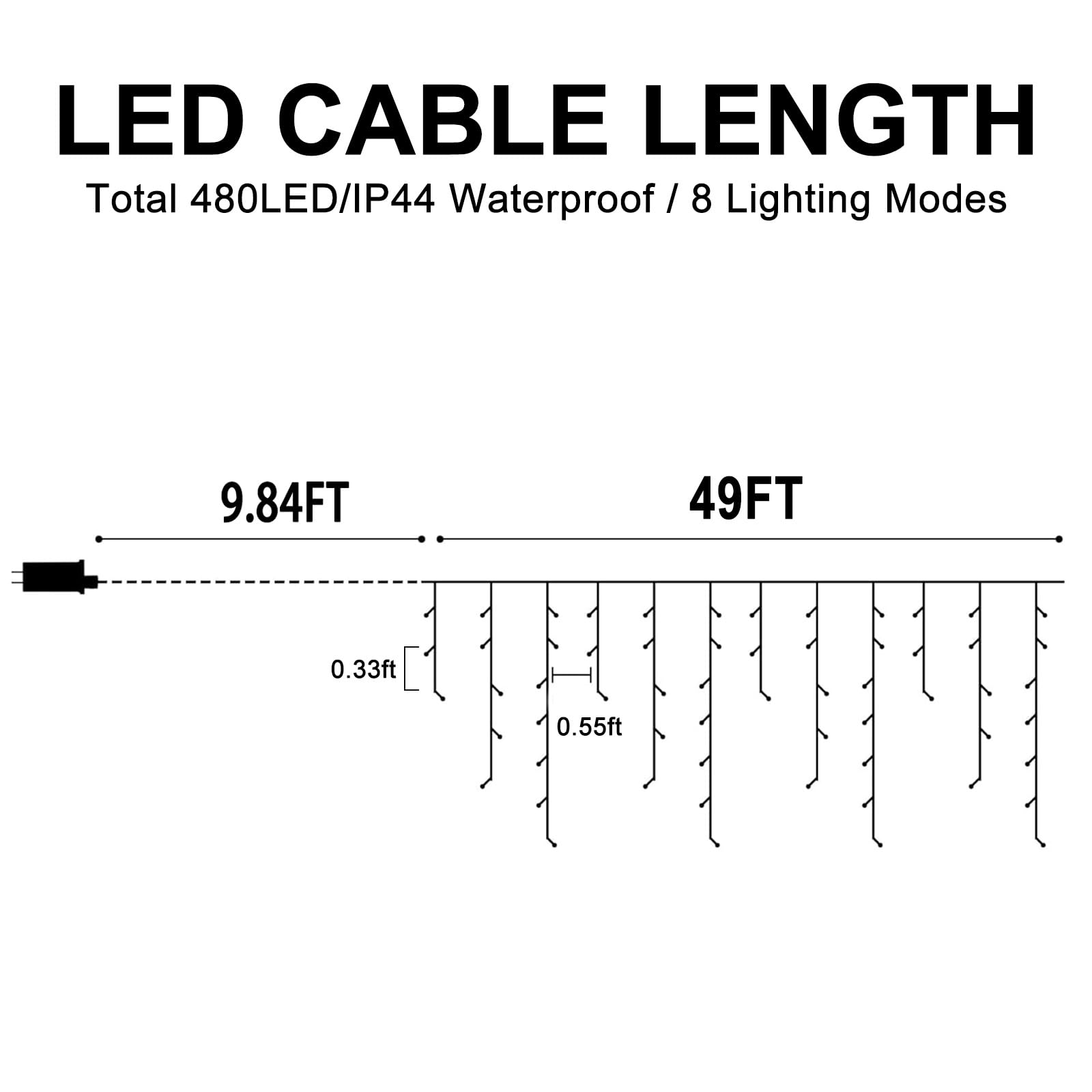 Heceltt 49FT Outdoor Christmas Lights Decorations - 480 LED Waterproof Fairy String Lights with 8 Modes, 90 Drops & Timer Memory Function - Perfect for Christmas, Holiday, Wedding, Party, Garden, and Home Decor (Blue)