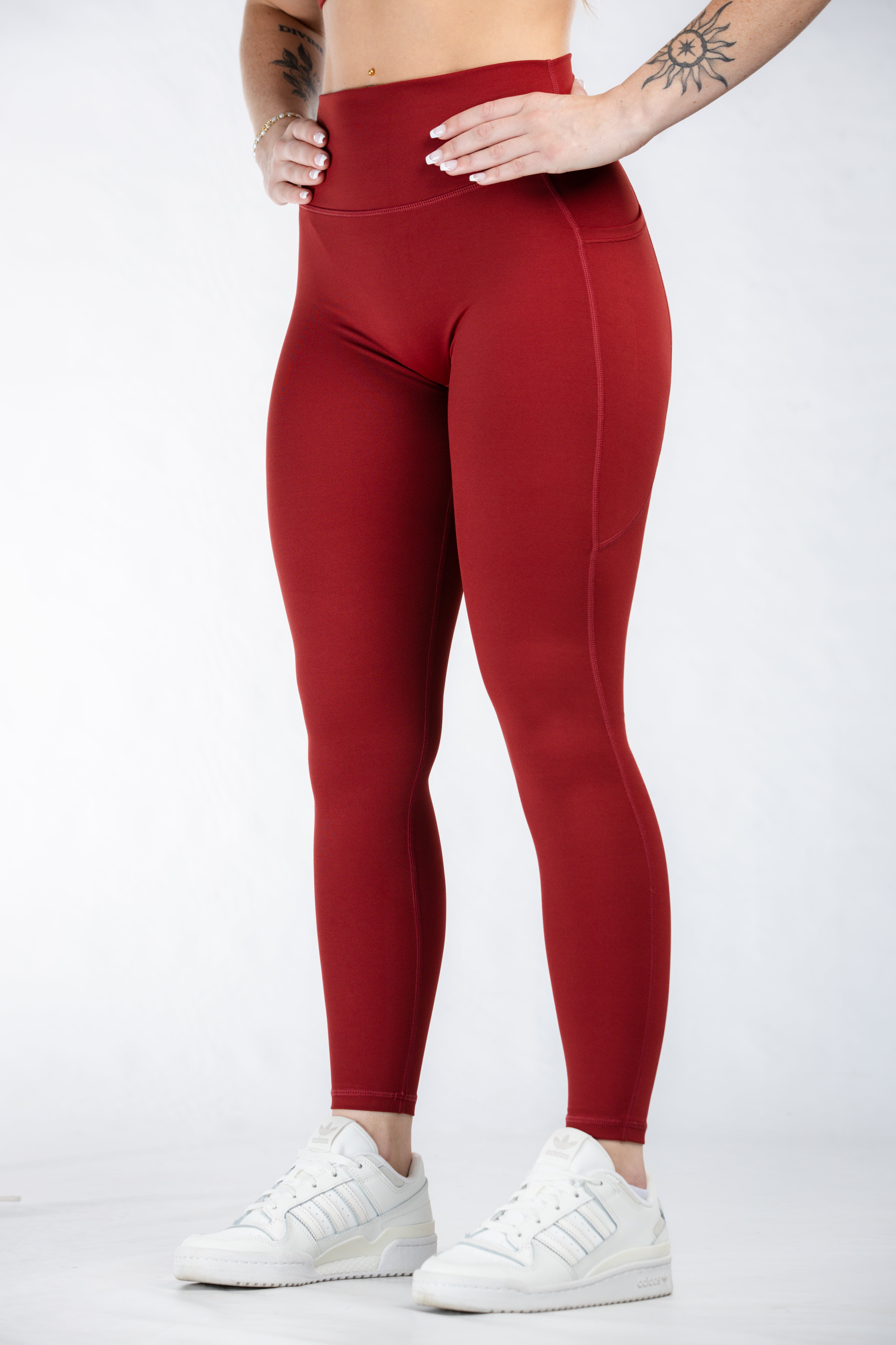 Empowered High-Waisted Yoga Pants with Pockets - Merlot Wine Color | Perfect for Workouts, Running & Everyday Comfort