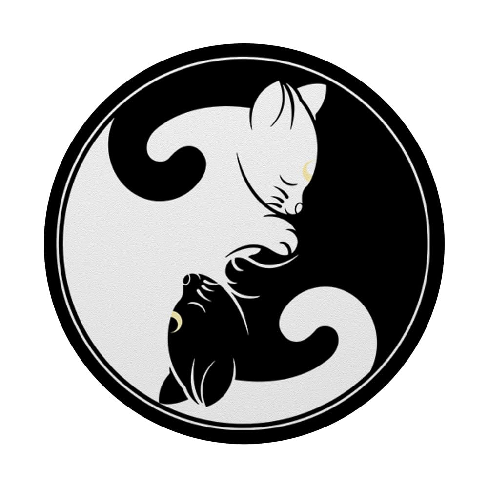 Kawaii Yin Yang Black Cat With Moon Crescent Head Manga Neko PopSockets Adhesive PopGrip - Anime Phone Grip for iPhone & Samsung - Perfect for Manga Lovers & Anime Fans