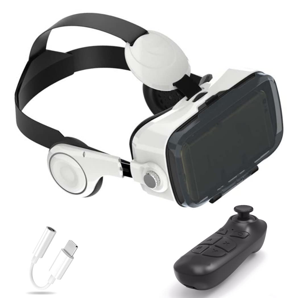 3D VR Headset with Bluetooth Controller - Compatible with iPhone 13 Pro Max/13/12/11 & Samsung Galaxy S21/Huawei/Xiaomi - Immersive Virtual Reality Glasses for Gaming, Movies & Travel Experiences
