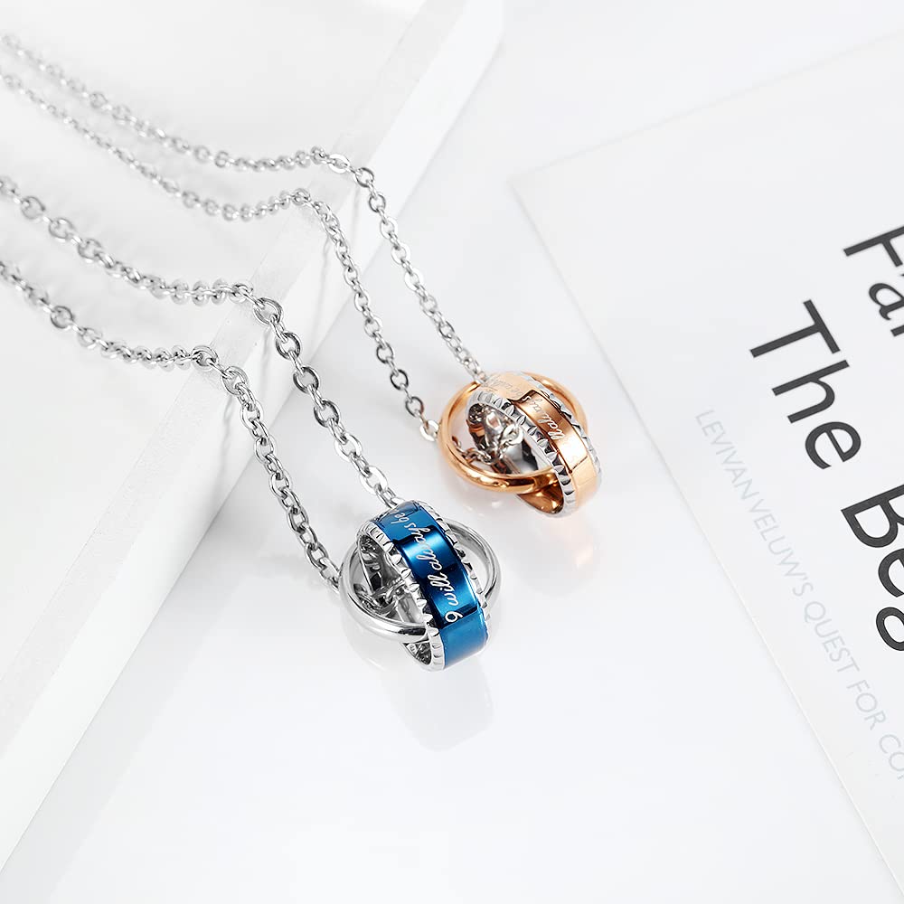 His & Hers Matching Couple Pendant Necklace Set - 'I Will Be With You' Korean Love Style with Lucky Bean Charm | Romantic Gift for Anniversaries, Valentine's Day & Couples Jewelry
