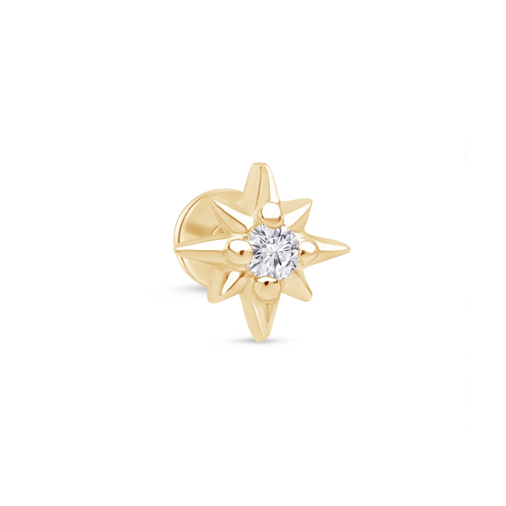 14K Solid Yellow Gold Gemstone Starburst Flat Back Stud Earrings - Perfect for Everyday Wear, Parties & Special Occasions