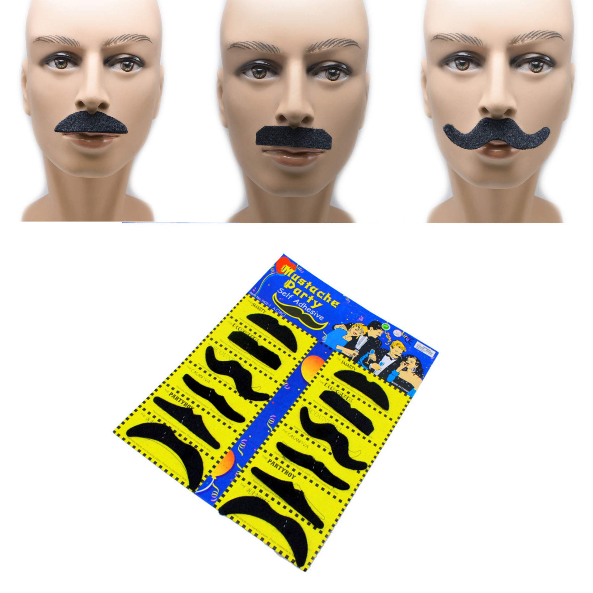 12-Piece Set Funny Fake Mustache & Beard Whiskers for Halloween, Christmas, Birthday Parties - Novelty Costume Accessories for Kids, Adults, Gifts & Favors - Perfect for Cosplay, Themed Events, Photo Booths & Family Games