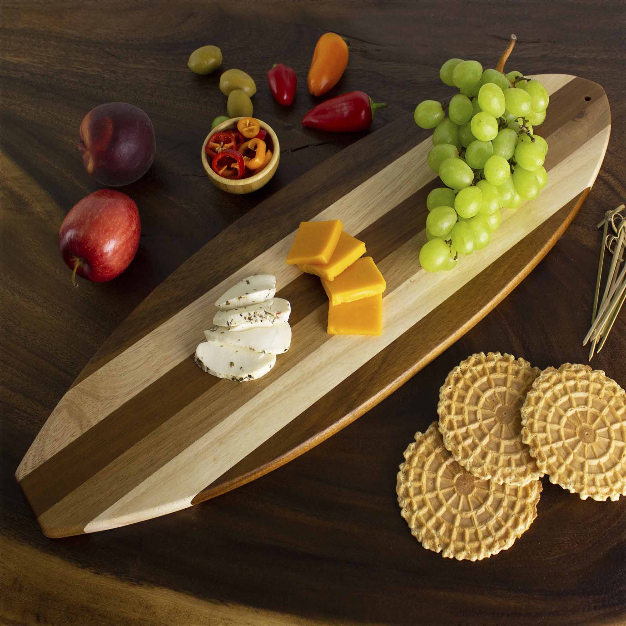 Premium Surfboard-Shaped Cutting Board by Rock & Branch® - Shiplap Series - Perfect for Beach Parties, Kitchen Decor & Unique Gifts