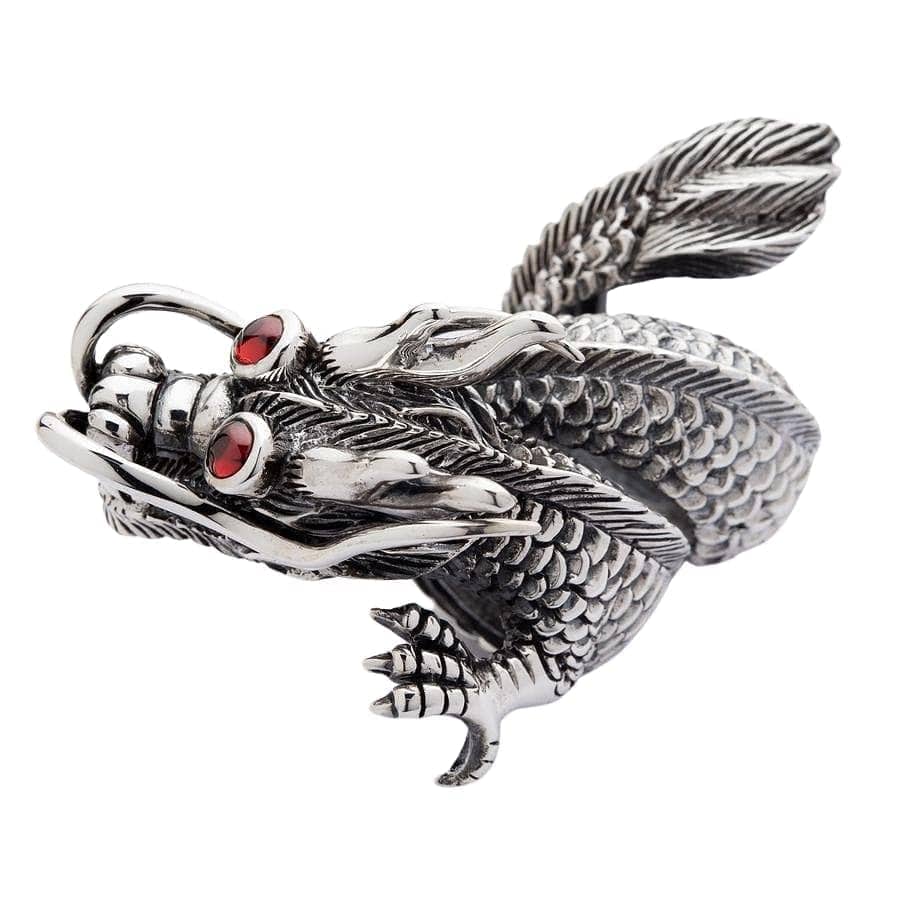 Massive Red Eye Dragon Sterling Silver Ring for Men & Women | Gothic Fantasy Jewelry | Perfect for Cosplay, Halloween & Gift Giving