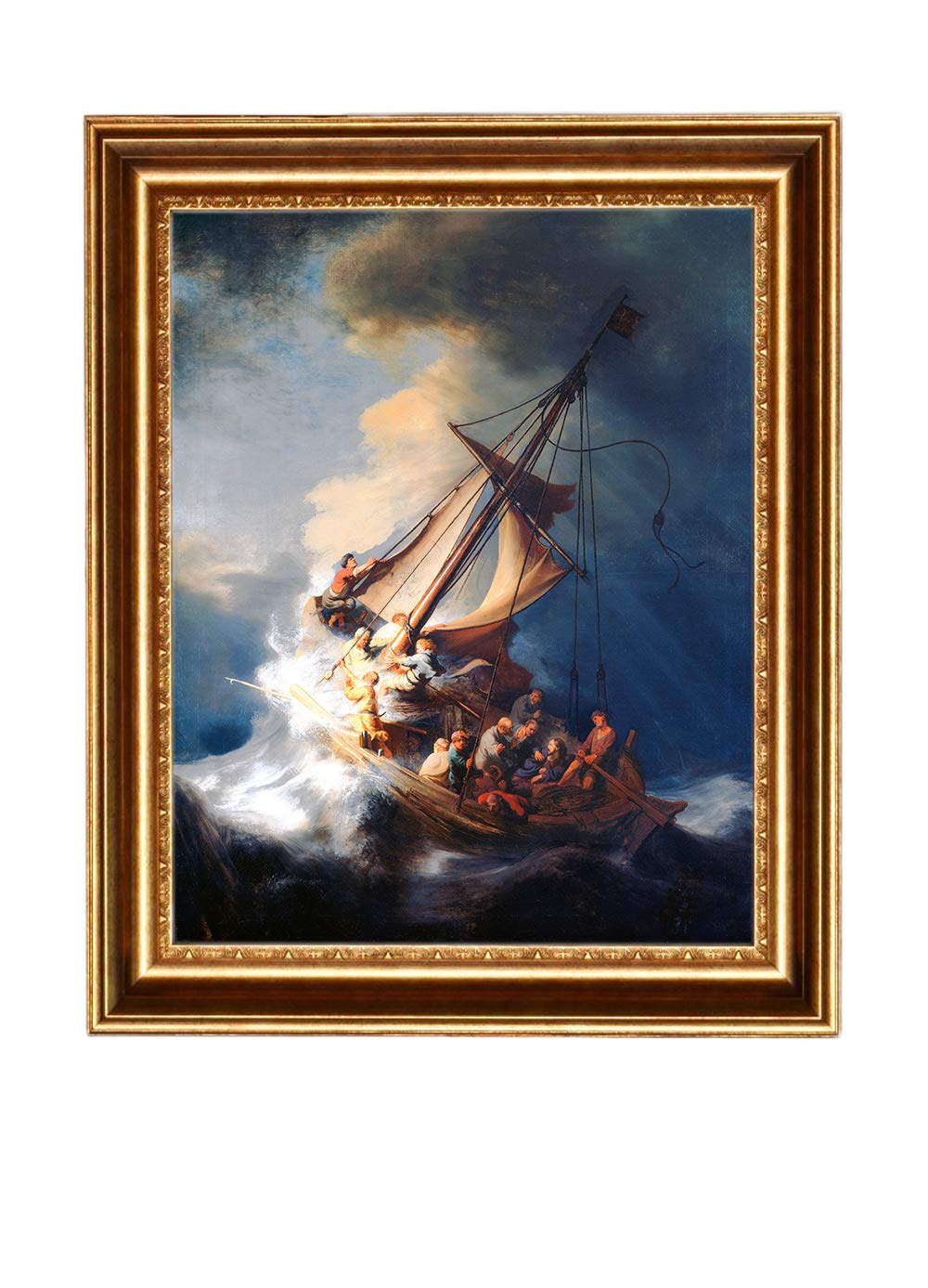Rembrandt van Rijn Oil Painting Reproduction - Christ in a Storm on the Sea of Galilee, Dutch Golden Age Art, Giclee Canvas Print, Framed Wall Art 25x21 Inches - Perfect for Living Room, Office & Home Decor