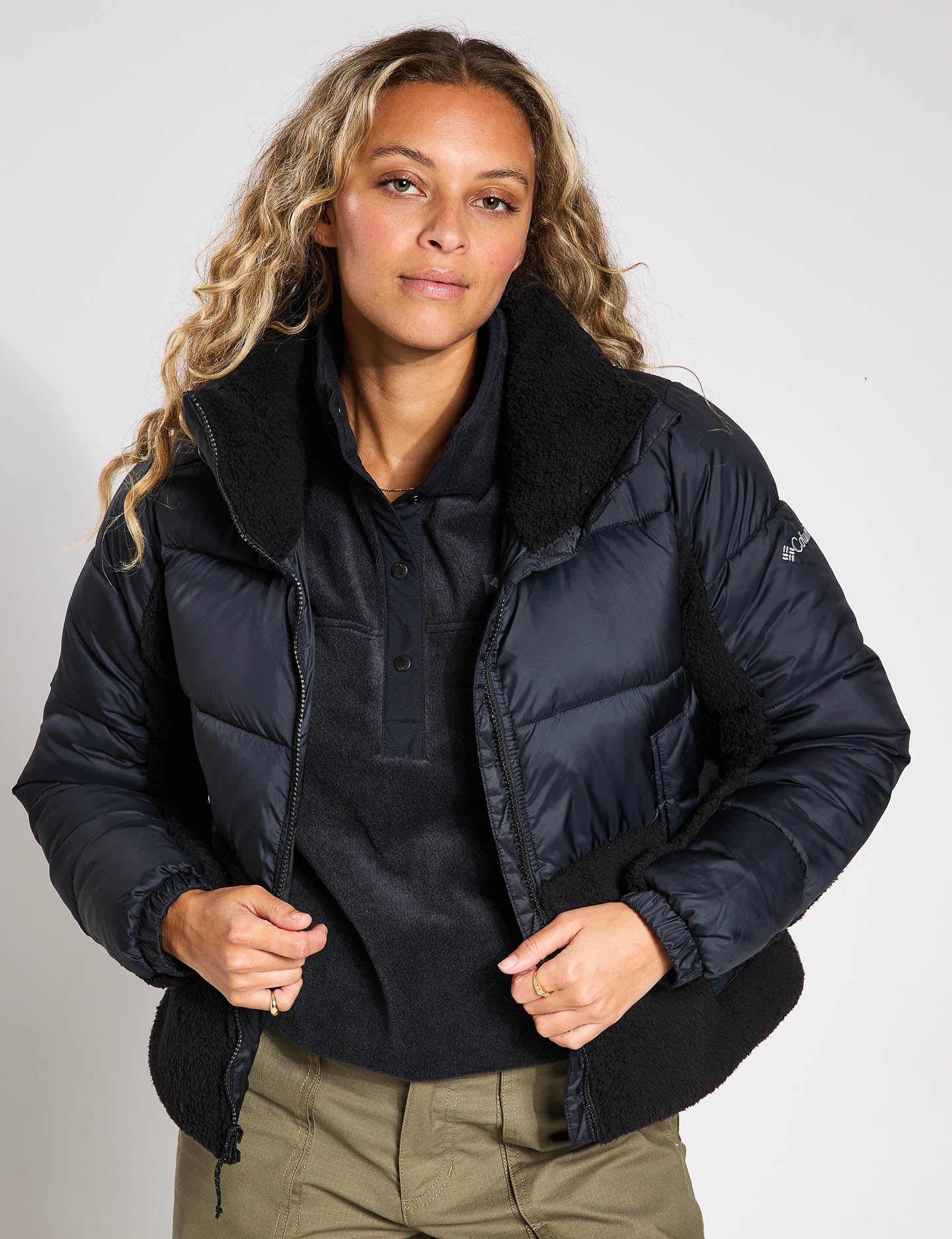 Leadbetter Point II Sherpa Hybrid Puffer Jacket for Men & Women - Warm Winter Coat with Fleece Lining, Water-Resistant Outer Shell - Perfect for Hiking, Skiing & Outdoor Adventures (Black)