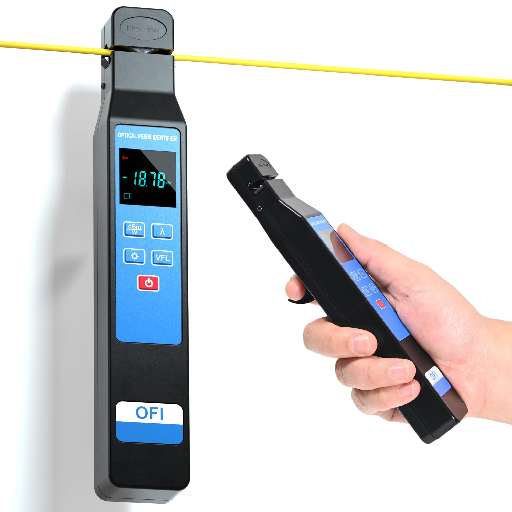 800-1700nm Live Optical Fiber Identifier with Power Meter - OPM & Traffic Detector for 250um/900um/2mm/3mm Fiber Cables - Ideal for FTTH Installation, Maintenance & Network Testing