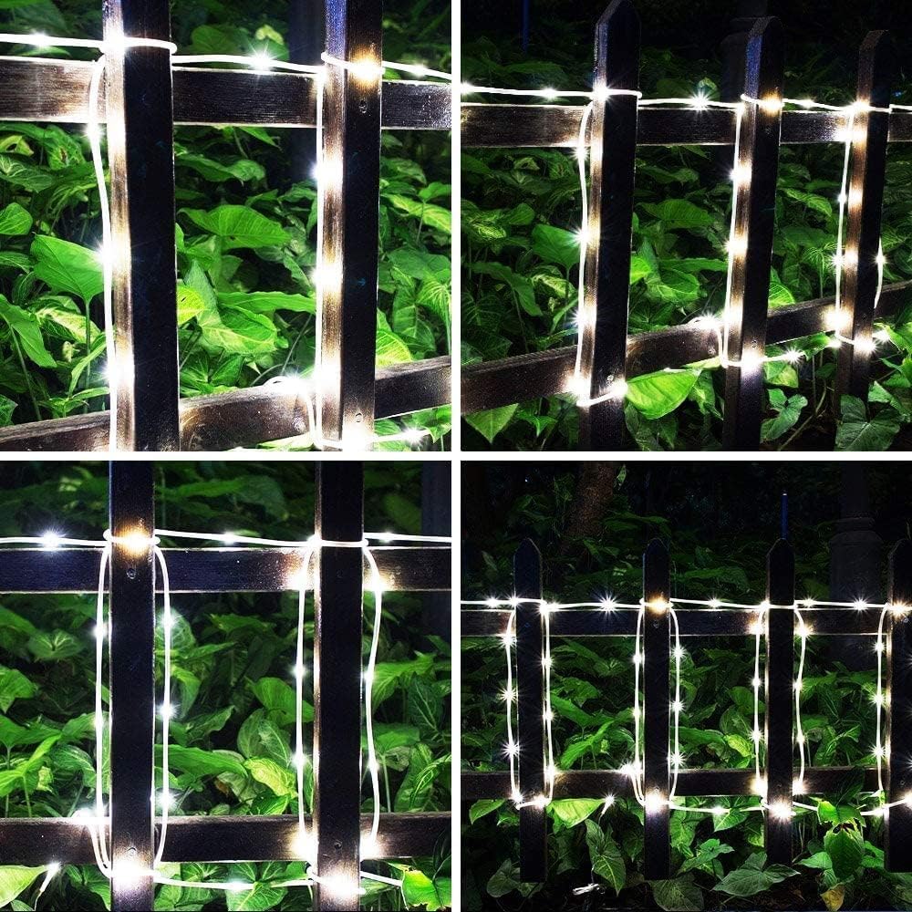 33Ft 100 LED Solar Rope Lights Outdoor Waterproof - White String Lights for Patio, Pool, Garden, Christmas Tree & Indoor Decorations - Perfect for Parties, Weddings & Holiday Lighting