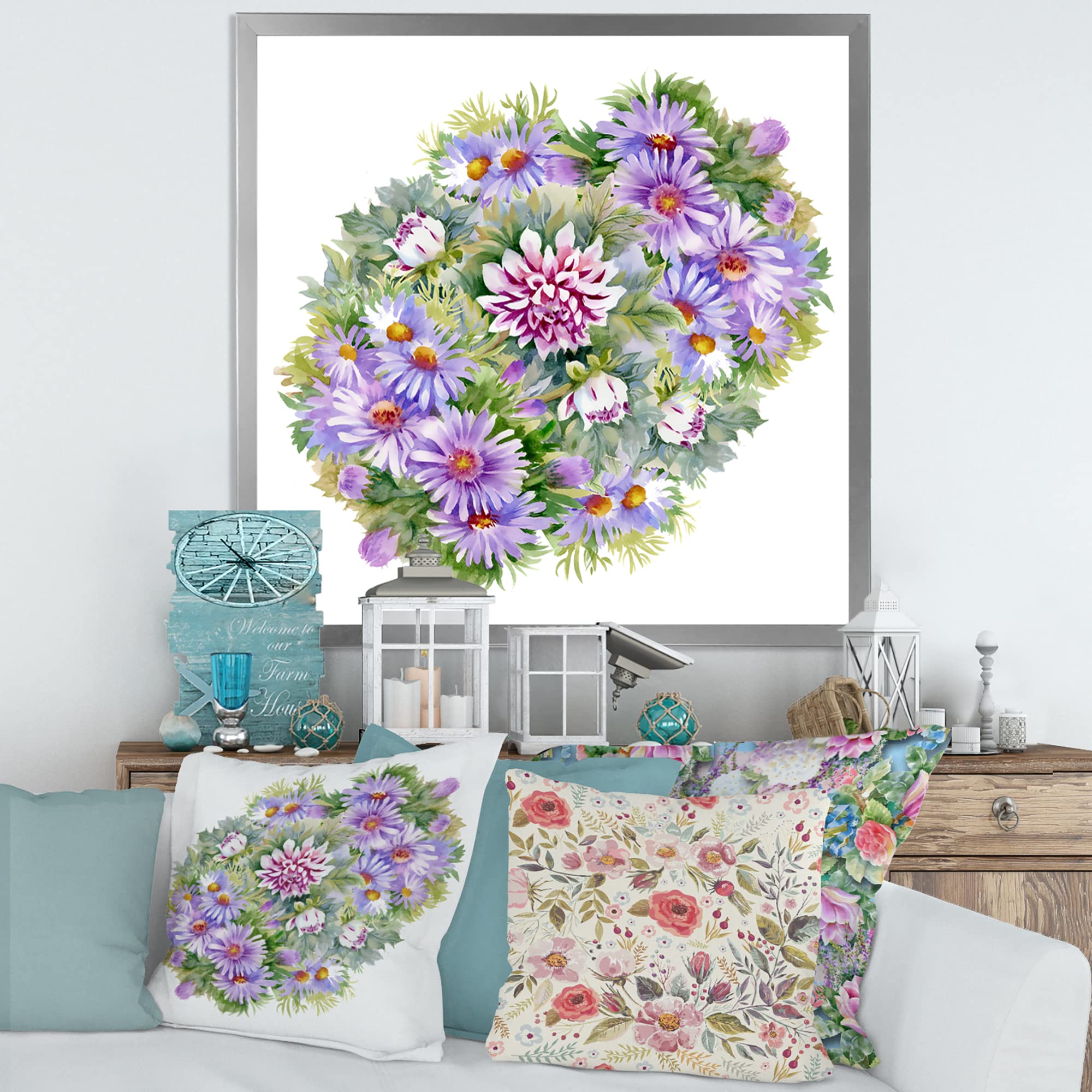 Purple Chrysanthemum & Daisy Bouquet Framed Wall Art - Elegant Home Decor for Living Room, Bedroom & Office