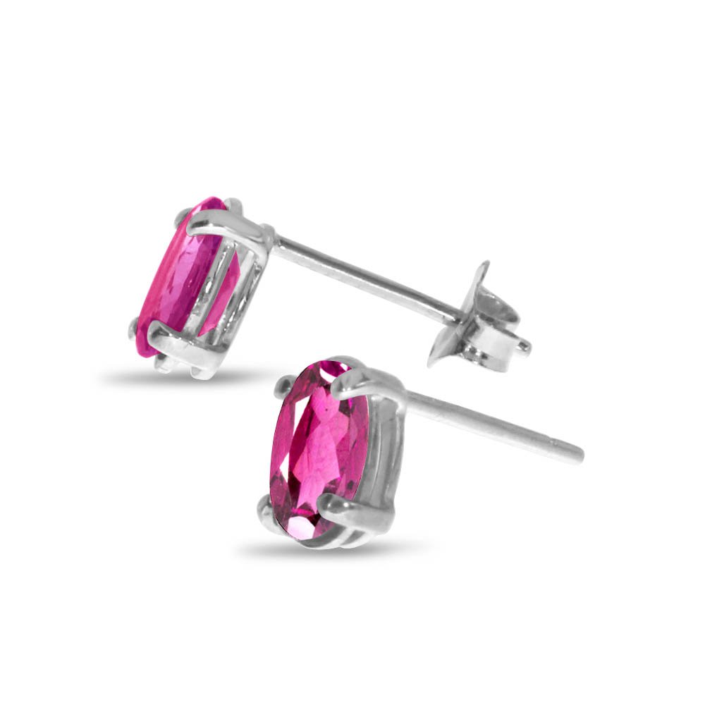 14K White Gold Oval Pink Topaz Stud Earrings for Women - Elegant Gemstone Jewelry Gift for Birthday, Anniversary & Special Occasions