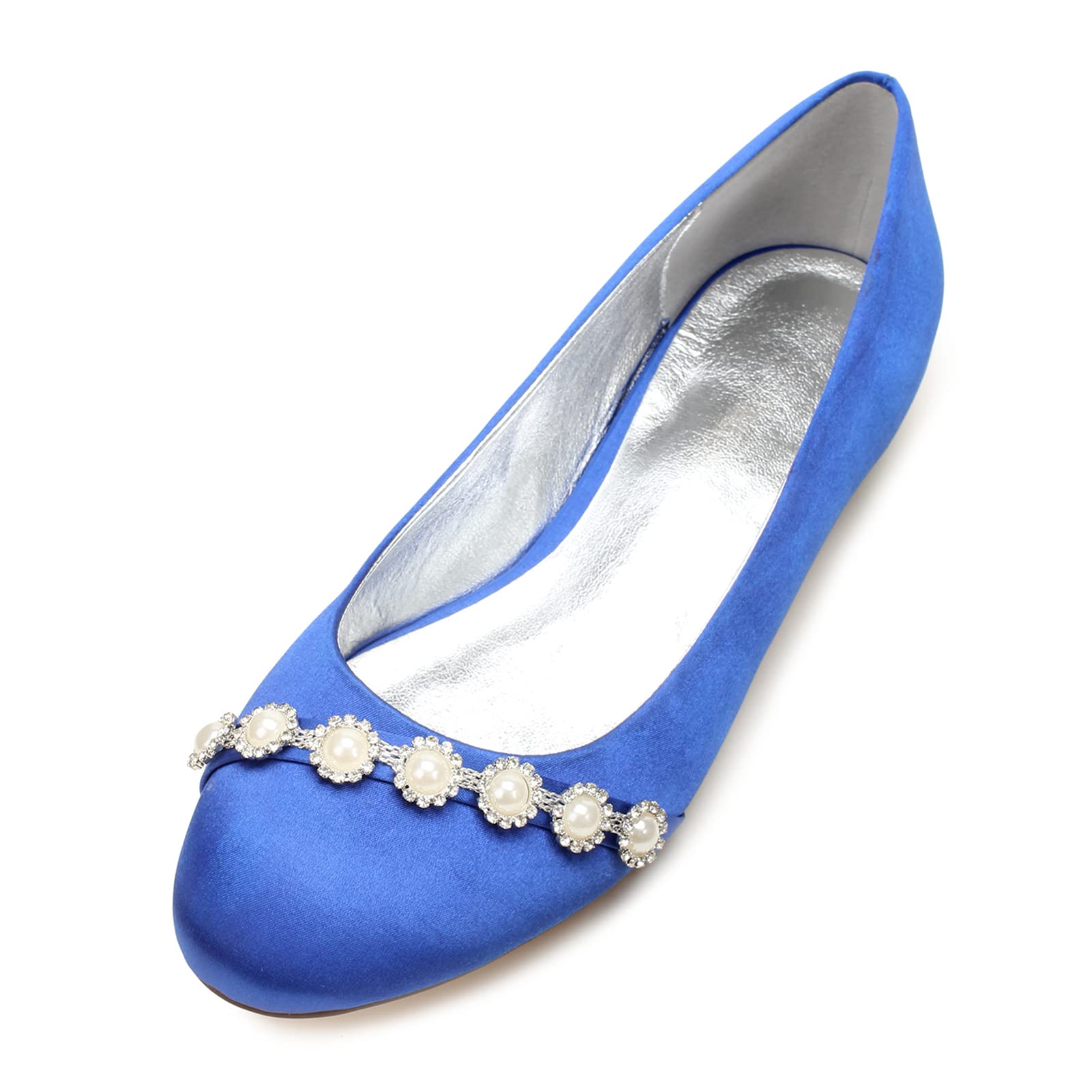 KSTORE Women's Silver Pearl Embellished Wedding Shoes - Low Heel Bridal Shoes for Bride & Bridesmaid, Comfortable Flats for Wedding, Party & Formal Occasions