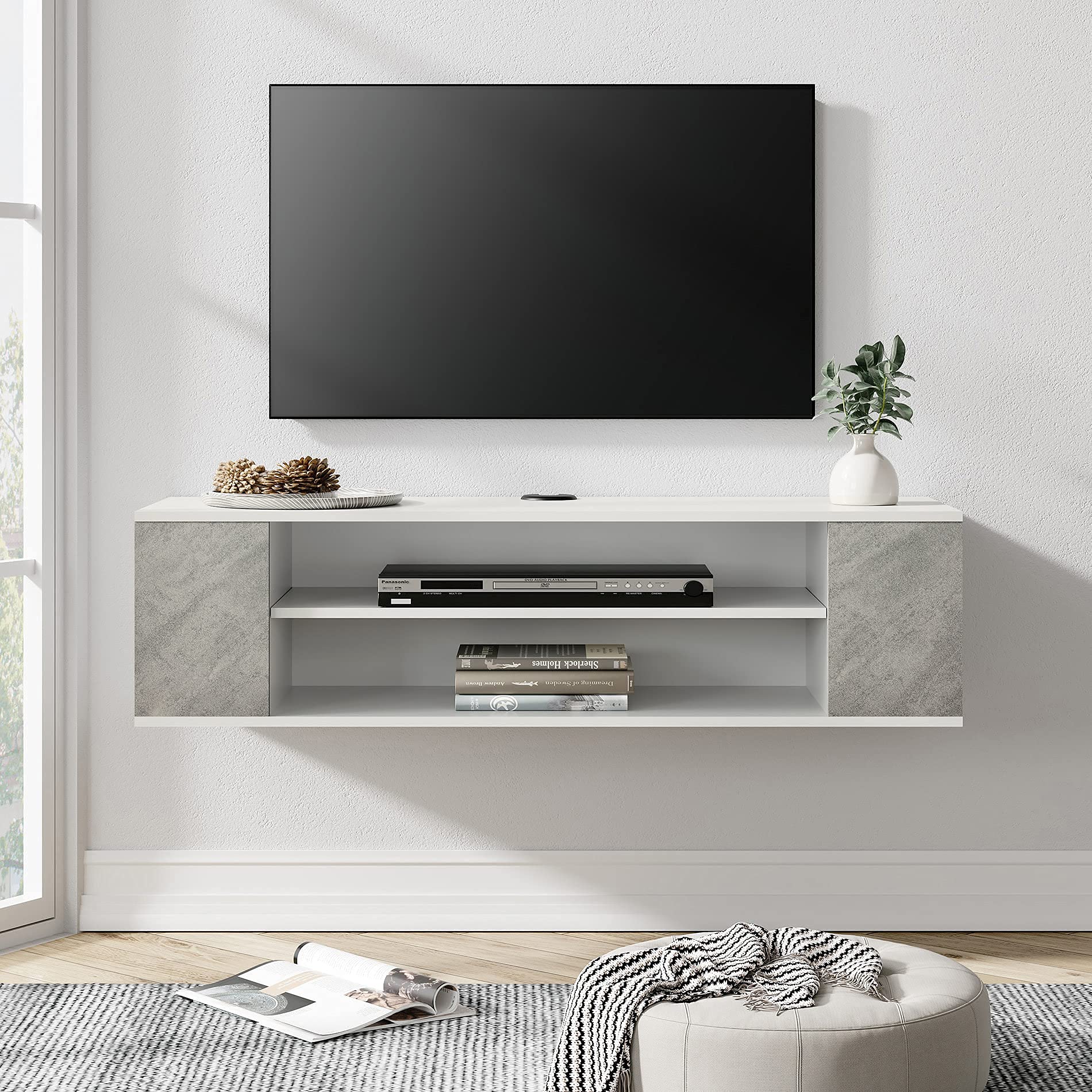 **WAMPAT 39 Inch Floating TV Stand - Wall Mounted Entertainment Center with Storage Shelf, Media Console Cabinet for Living Room, Bedroom - Space Saving Grey Design**