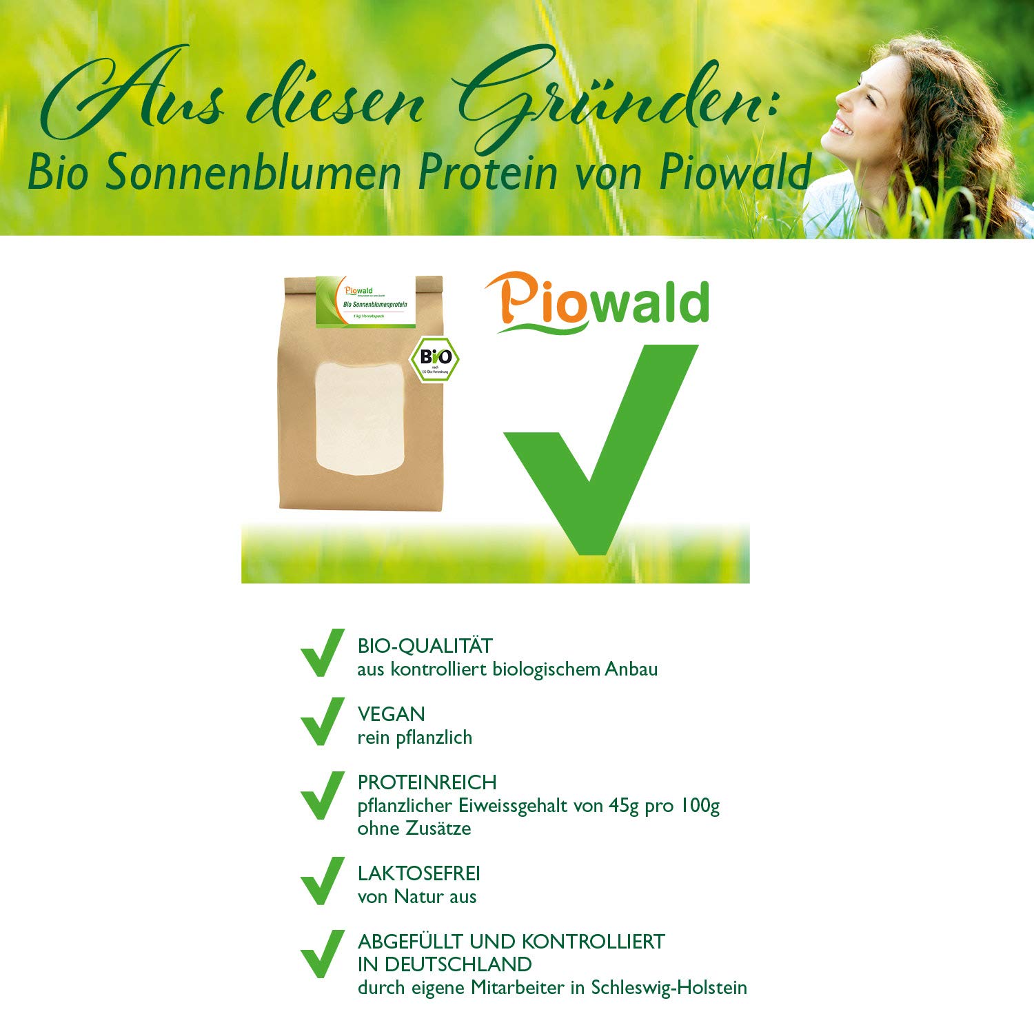 Organic Sunflower Protein Powder - 1kg (2.2lb) Plant-Based Vegan Protein for Smoothies, Baking & Muscle Recovery | Non-GMO, Gluten-Free Superfood Supplement