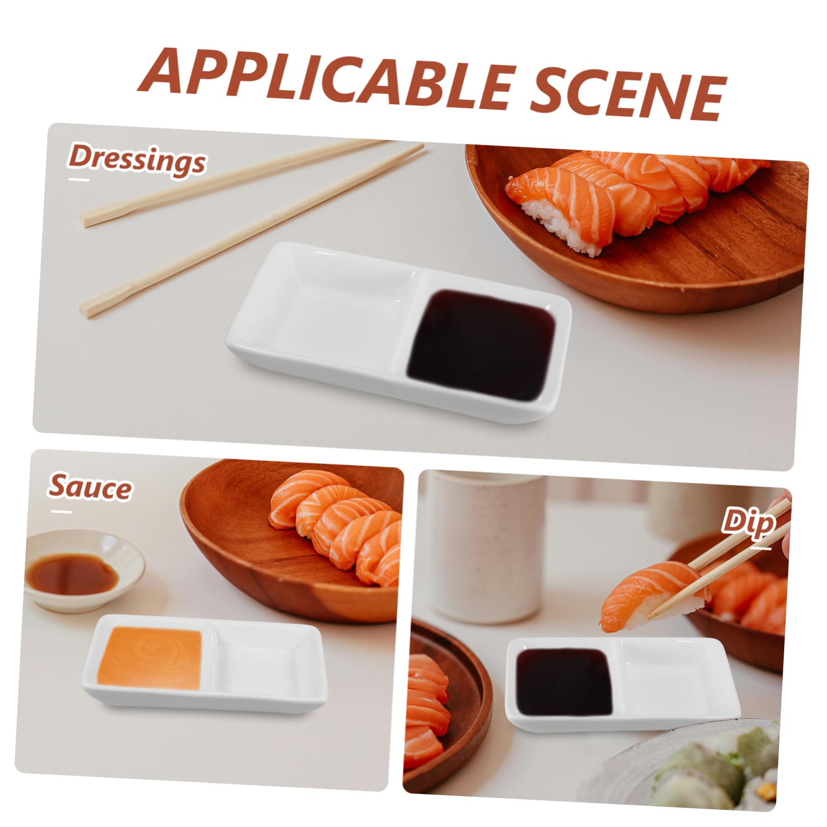 Cabilock 2-Compartment Porcelain Dipping Sauce Bowls - Mini Divided Condiment Dishes for Sushi, Dumplings & Appetizers - White Ceramic Tasting Saucers for Parties & Dining