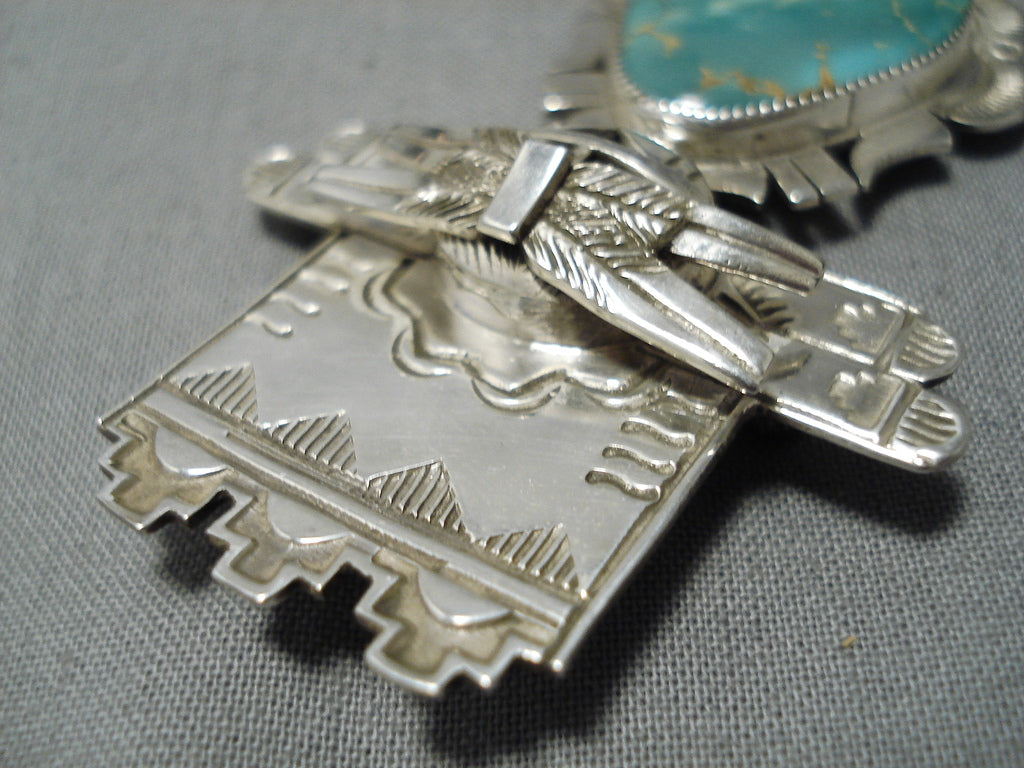 Vintage Native American Navajo Kachina Royston Turquoise Sterling Silver Pin Pendant - Handcrafted Jewelry for Collectors, Gift Giving & Southwest Style Fashion
