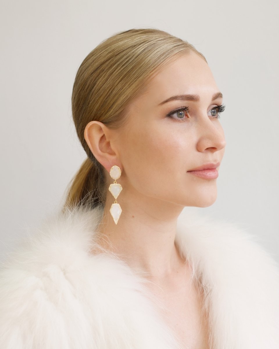 Elegant Art Deco Bridal Earrings with Opal Gemstones | Geometric Statement Jewelry by Stephanie Browne at Kezani | Perfect for Weddings, Parties & Special Occasions