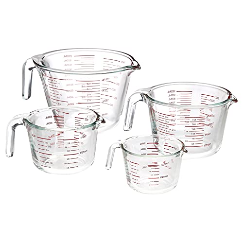 AmazonCommercial Glass Measuring Cup Set - 4 Piece Set (1, 2, 4 & 8 Cup Sizes) - BPA-Free Clear Measuring Cups for Baking, Cooking & Mixing - Microwave & Dishwasher Safe Kitchen Essentials