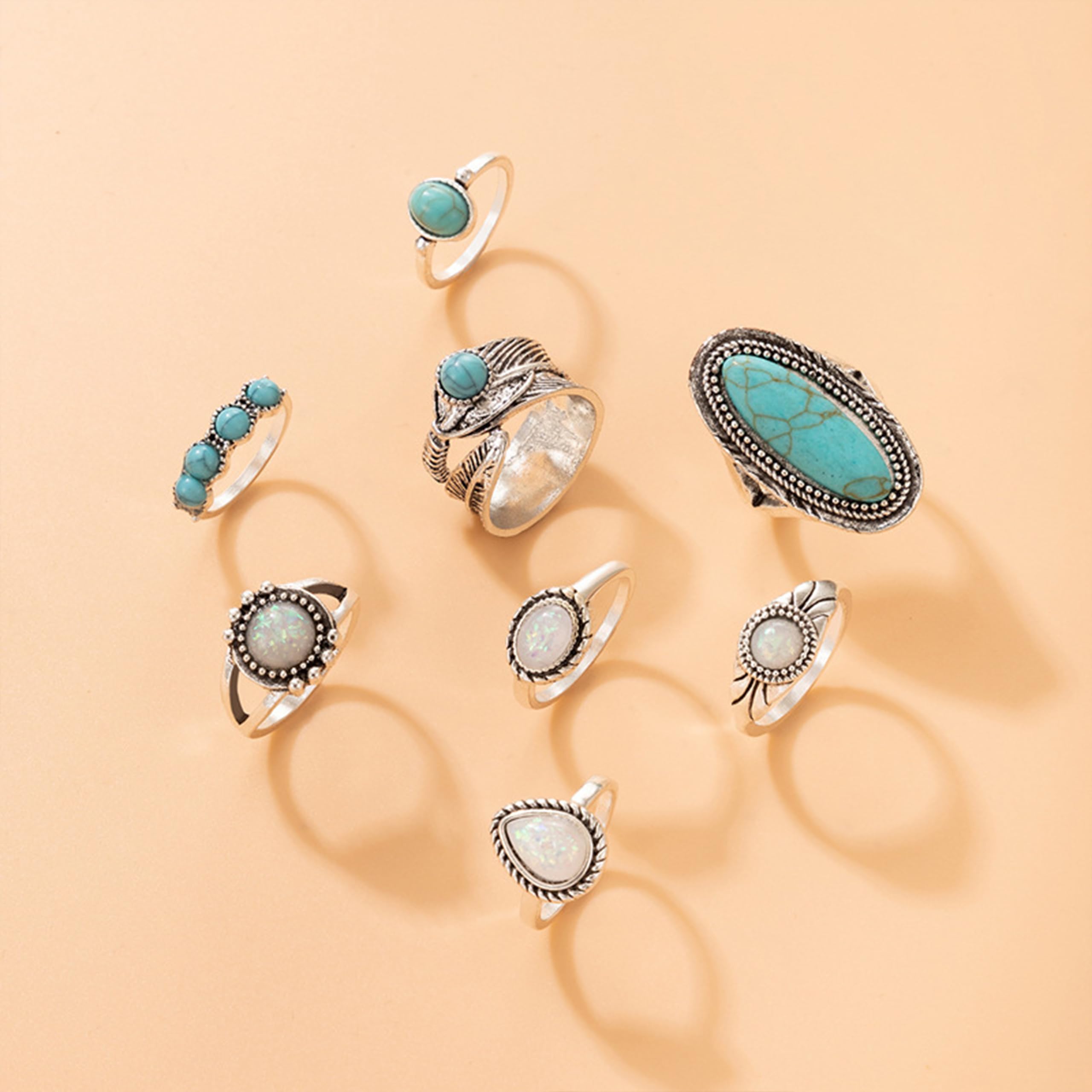 Harry and Henry Turquoise Ring Set - Vintage Western Jewelry for Women, Boho Stackable Knuckle Rings, Trendy Gemstone Jewelry | Perfect for Casual Wear, Music Festivals & Boho Fashion