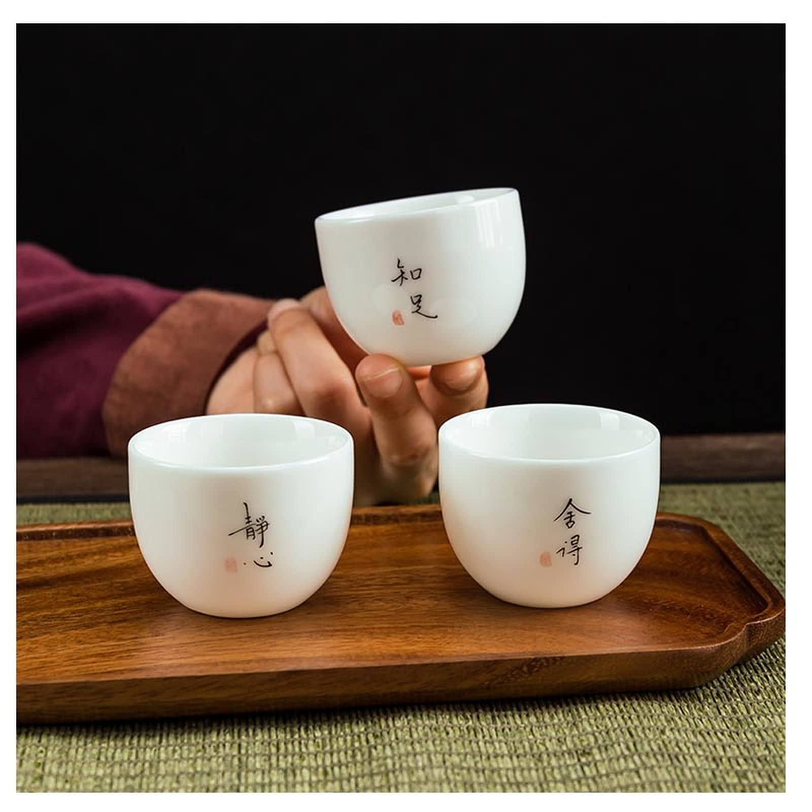 Premium 3-Piece Kung Fu Teacup Set - Bone China Tea Cups for Ceremony, Sake, or Decor - Elegant Ceramic Drinkware Gift for Tea Lovers & Home Decor