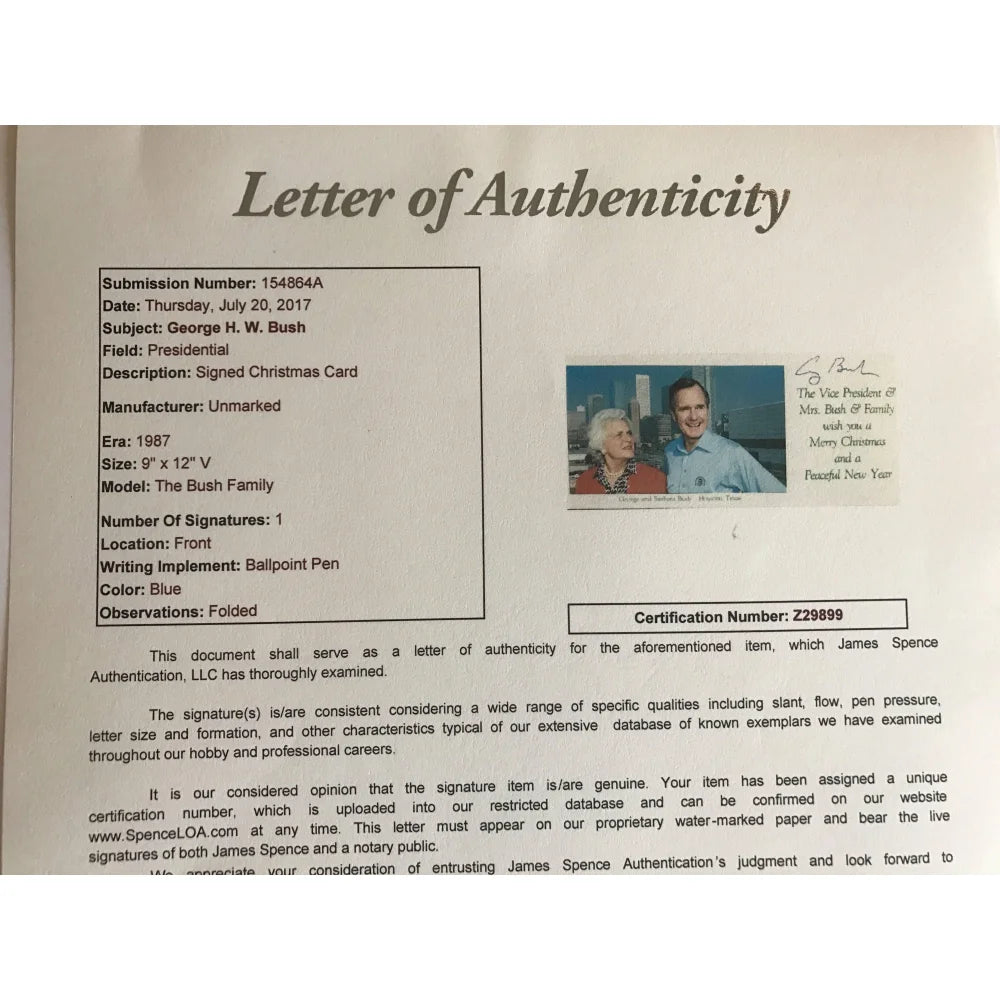 Authentic George H.W. Bush Signed Christmas Card with JSA COA - Presidential Autograph Collectible for Holidays, Gifts & Memorabilia Displays
