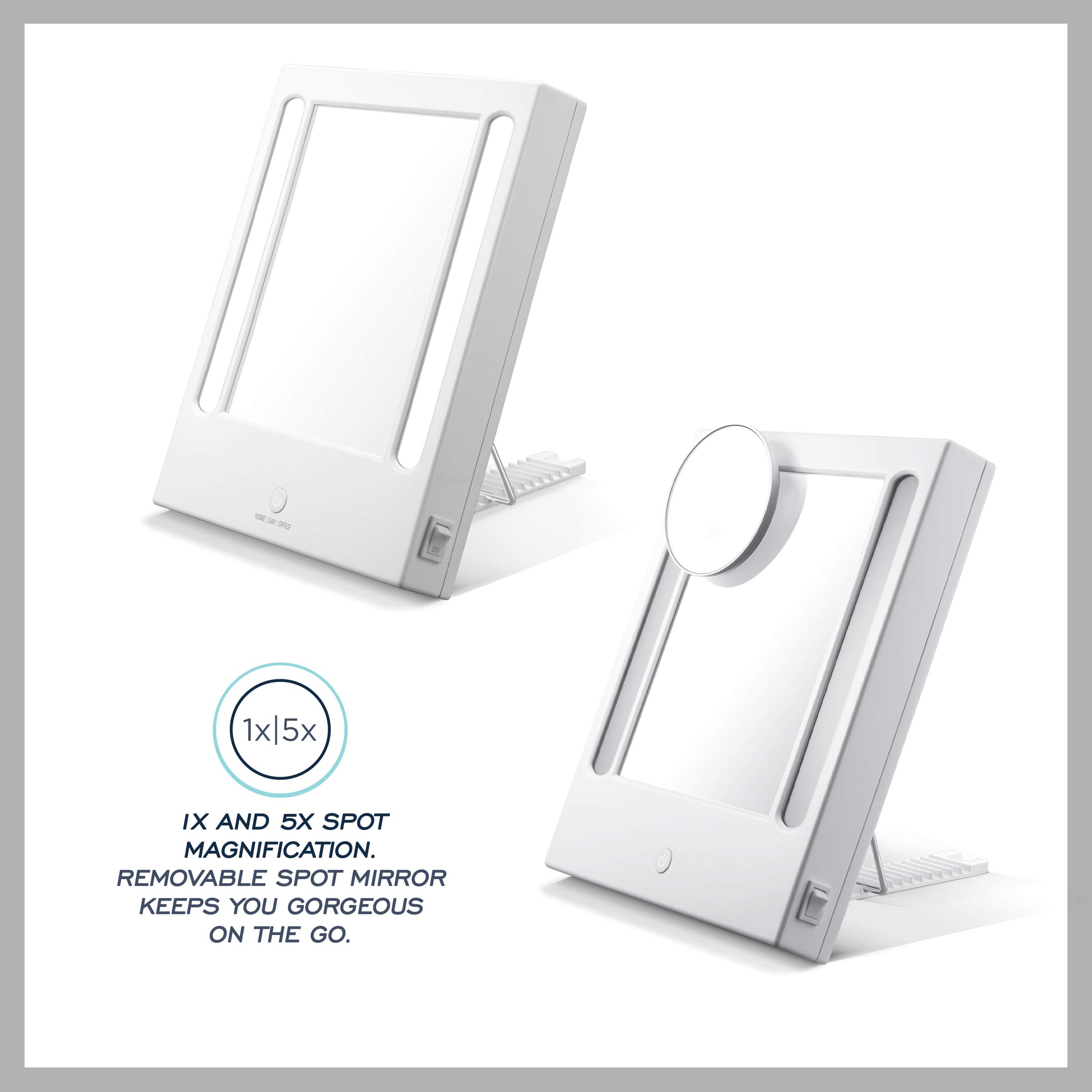 Conair Lighted Makeup Mirror with LED Lights - 1X/5X Magnifying Vanity Mirror in Glossy White - Perfect for Makeup Application, Skincare & Grooming at Home or Salon