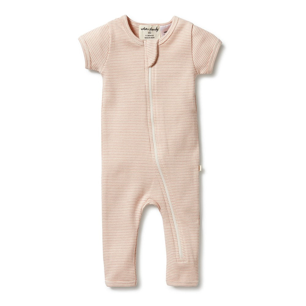 Organic Stripe Rib Zipsuit for Baby - Soft Cotton Jumpsuit with Front Zipper - Perfect for Newborns, Infants & Toddlers - Ideal for Playtime, Naptime & Photo Shoots
