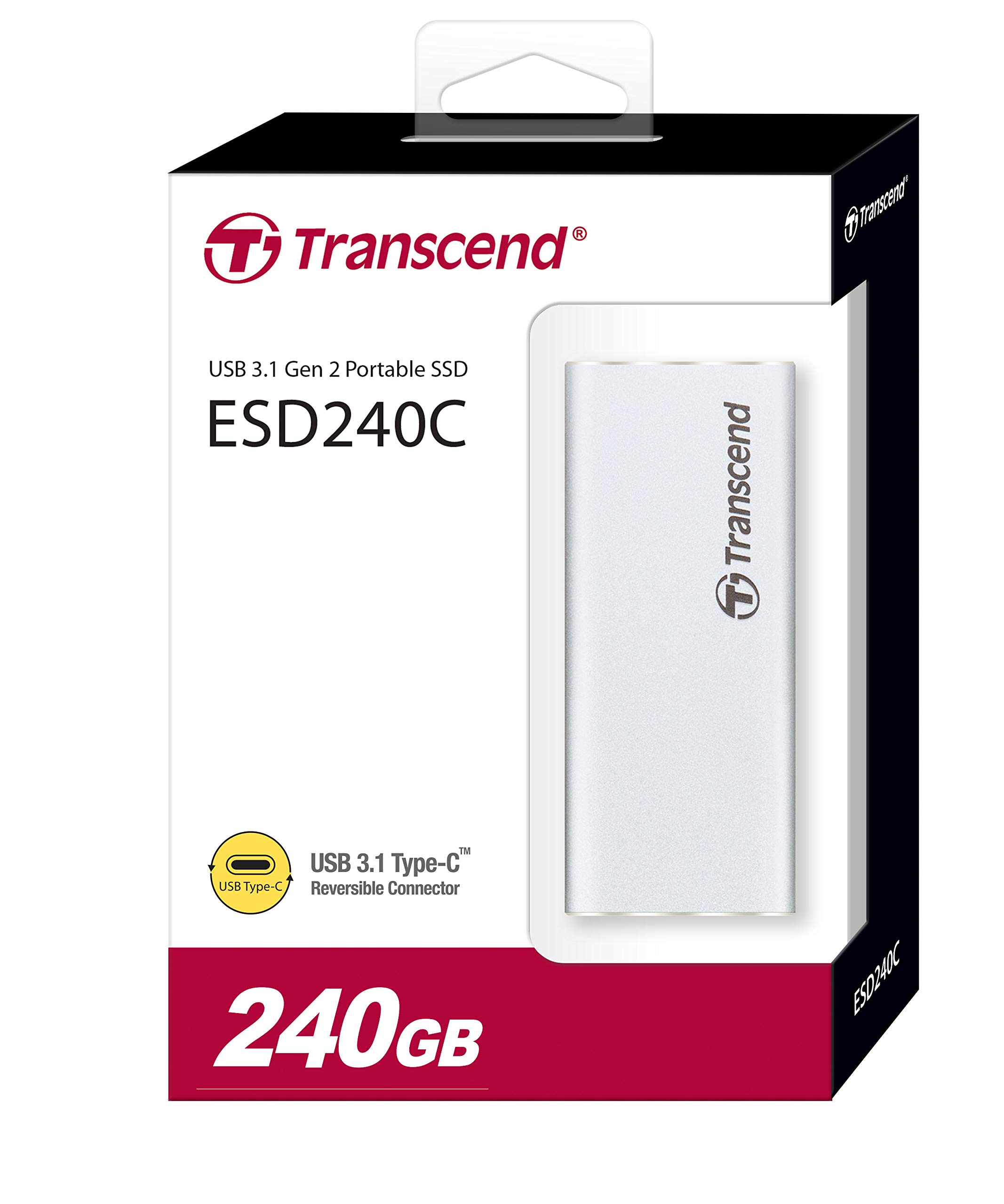 Transcend 240GB USB 3.1 Gen 2 Portable SSD - High-Speed Type-C External Solid State Drive with Shock Resistance - Perfect for Gaming, 4K Video Editing & Data Backup