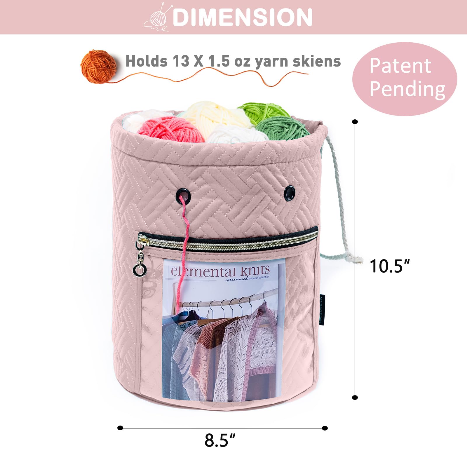 Crochet Yarn Bag Organizer with Pocket - Knitting Storage for Beginners - Perfect for Travel & Crafting