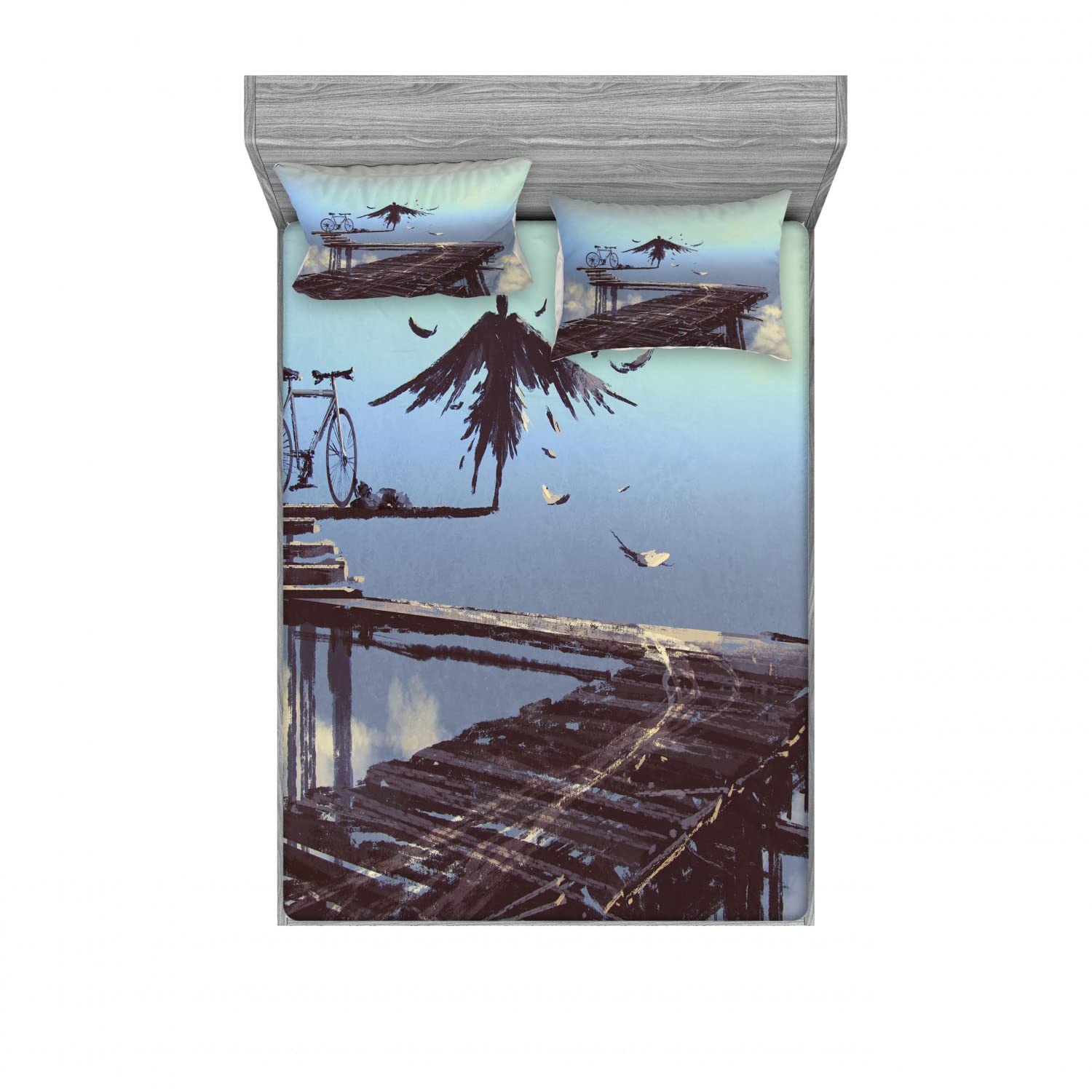 Ambesonne 2-Pack Full Size Fitted Sheet Set with 4 Pillow Shams - Eagle Birdman Fantasy Design Brown Bedding Collection | Perfect for Guest Rooms, Dorm Decor & Themed Bedroom Makeovers