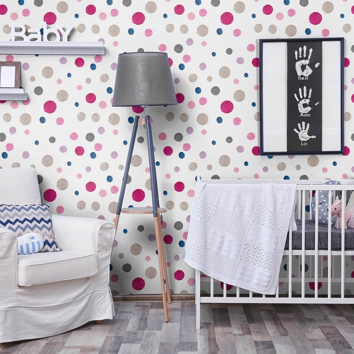 White and Violet Dots Baby Peel and Stick Removable Wallpaper - Self-Adhesive Nursery Decor for Girls & Boys Rooms - Easy to Install & Remove - Perfect for Nursery, Kids Bedroom, and Playroom Decor