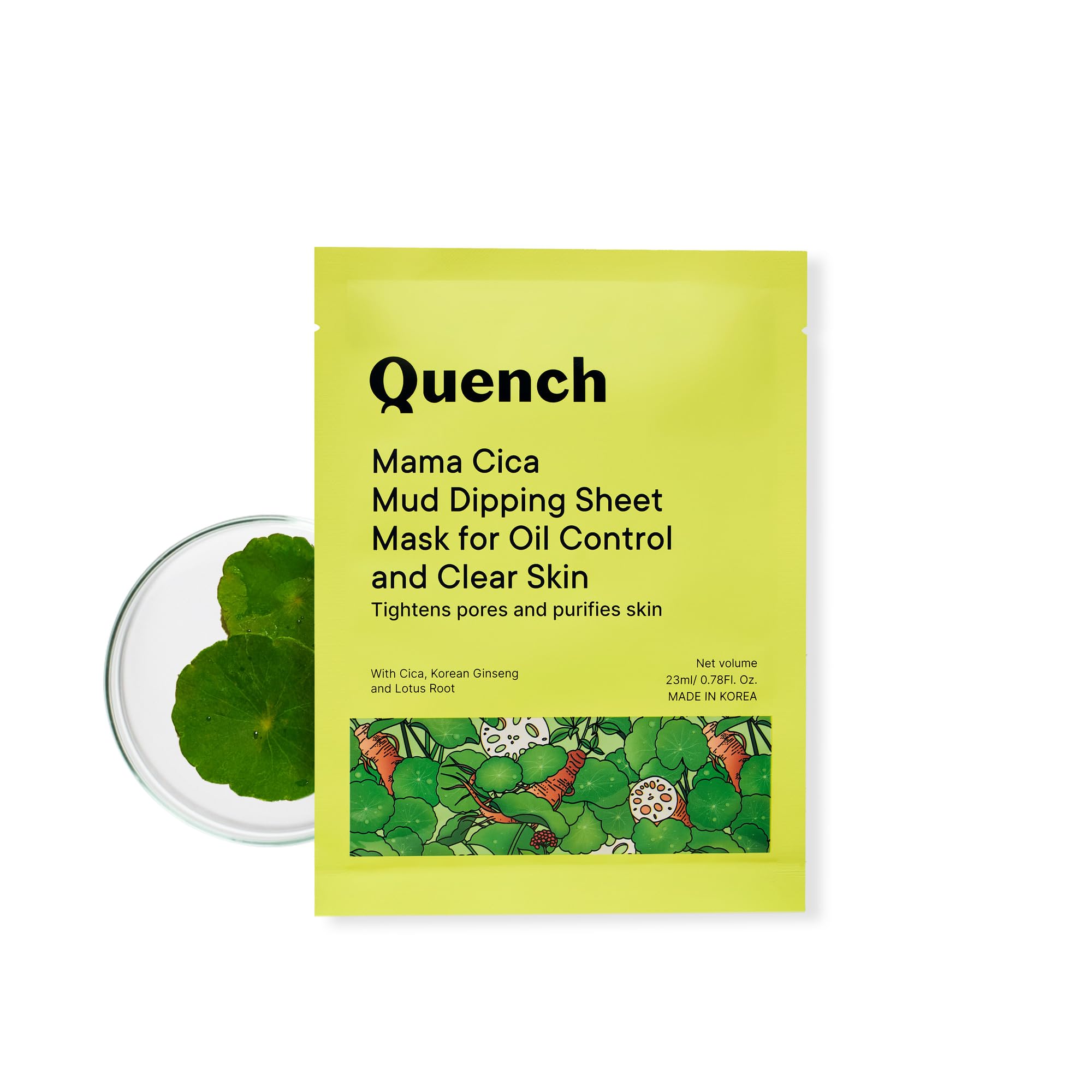 Quench Mud Sheet Mask with Cica Herb Repair | Korean Clay Face Mask for Oily & Acne-Prone Skin | Pore Tightening & Oil Control | Deep Cleansing & Skin Repair | Made in Korea (Pack of 1, 23ml) | Perfect for Spa Night & Post-Workout Skin Care