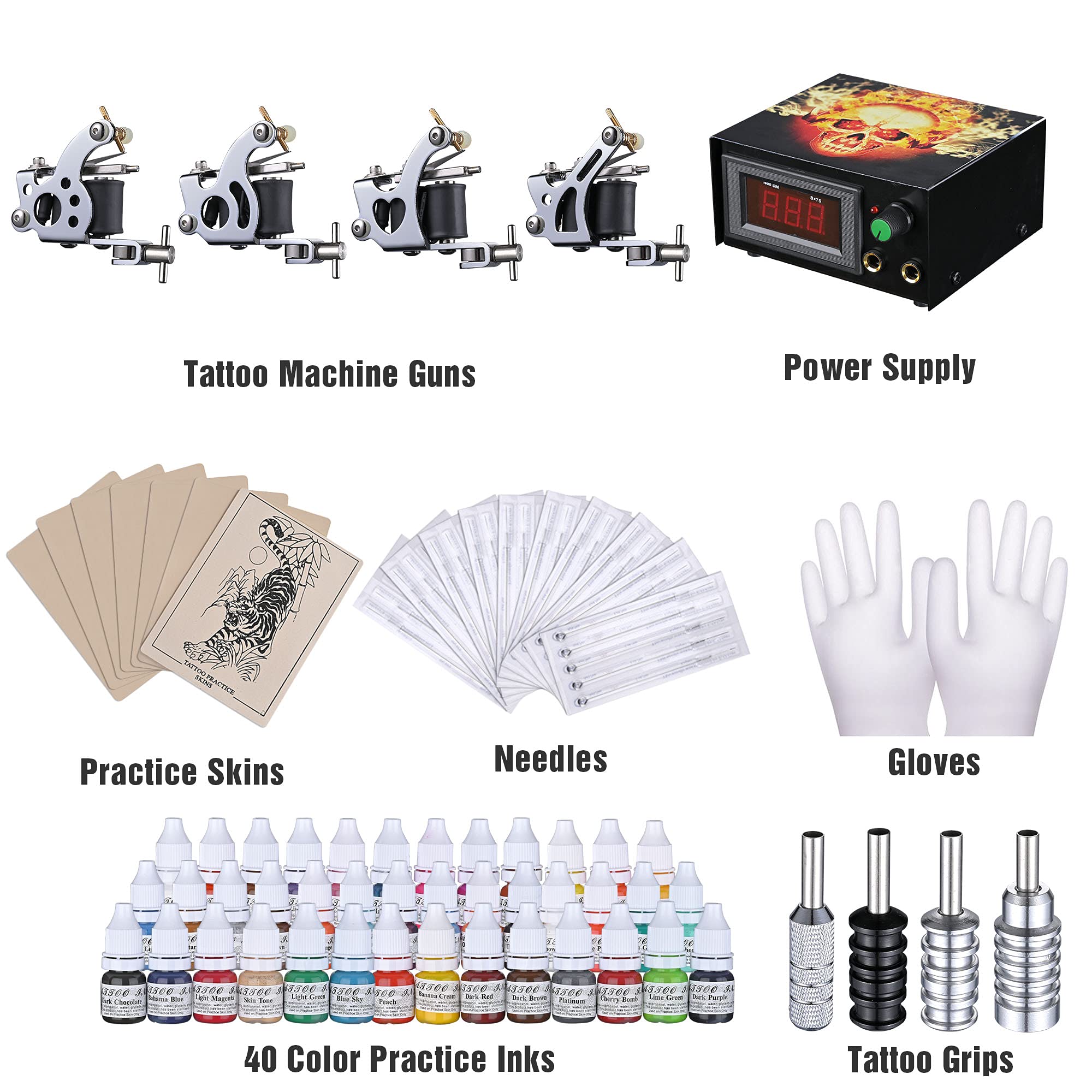 Professional AW Tattoo Kit with Machine Gun, Power Supply, 40 Color Ink Set & Foot Switch - Complete Tattoo Starter Kit for Artists & Beginners (Home Studio & Professional Use)