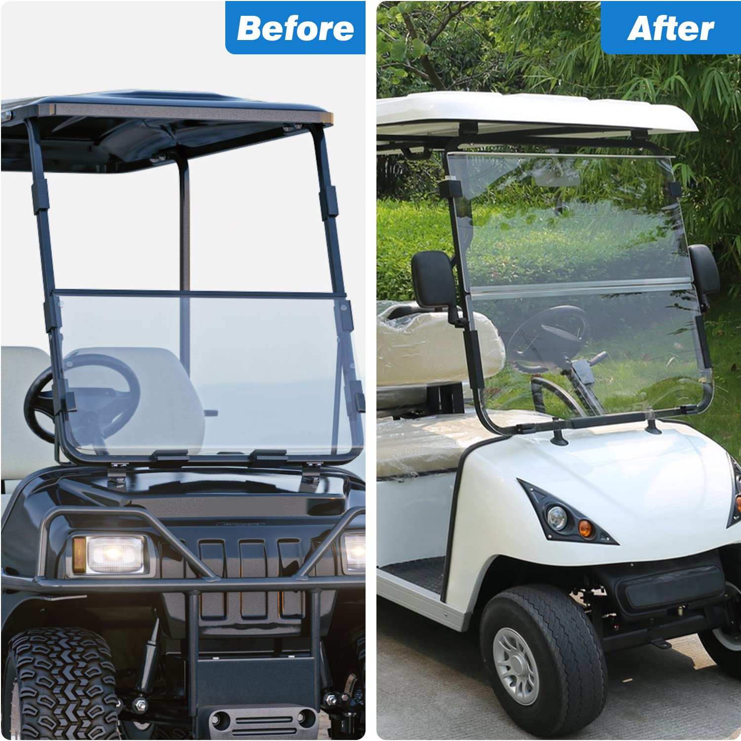 1982-2000.5 Club Car DS Clear Impact-Resistant Fold Down Golf Cart Windshield | Durable Replacement for Club Car DS Models | Perfect for Golf Courses, Resorts & Neighborhood Transport